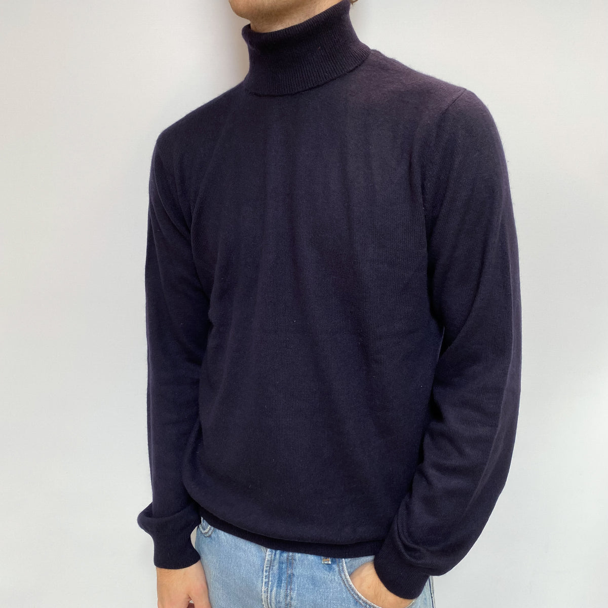 Men's Navy Blue Cashmere Polo Neck Jumper Large