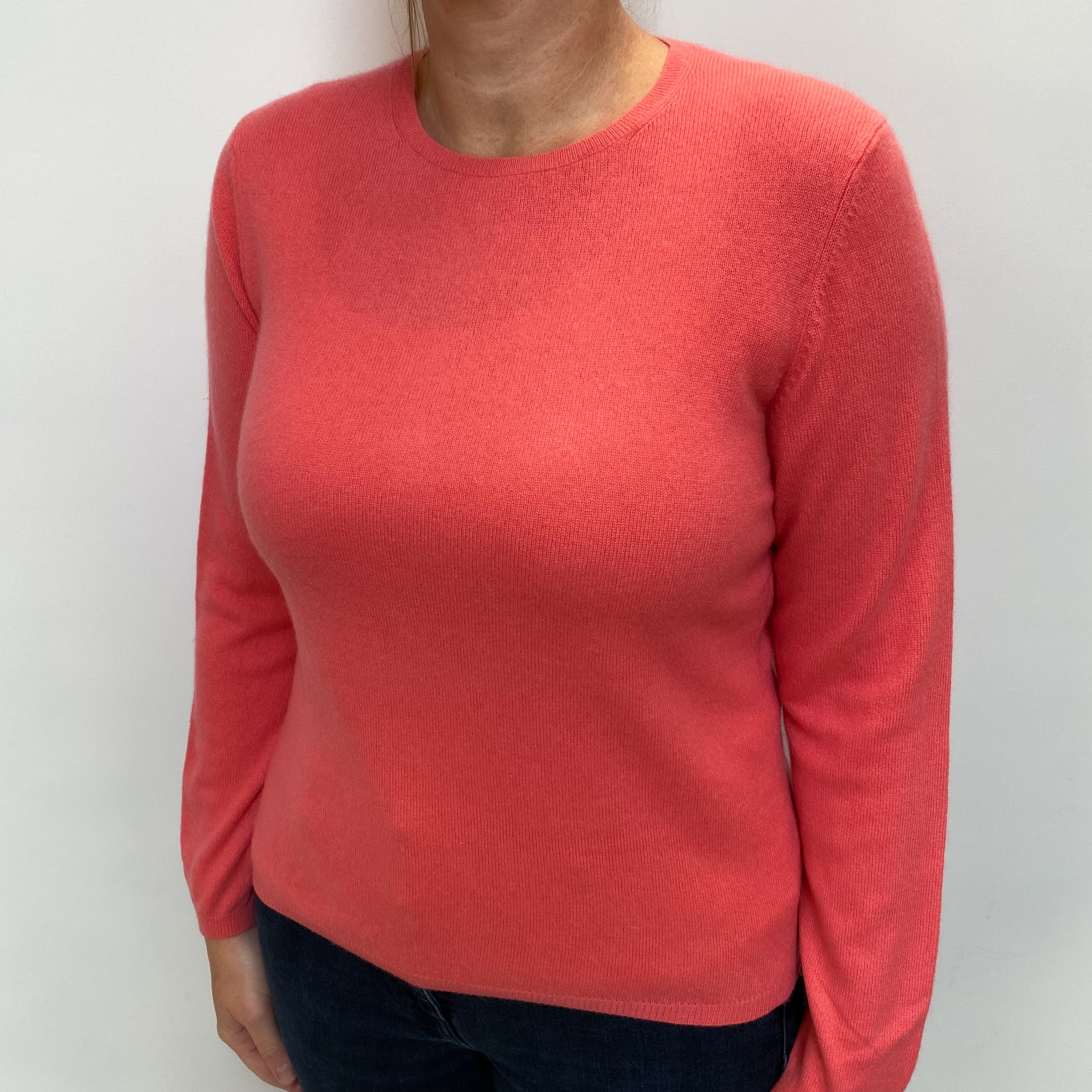 Coral Pink Cashmere Crew Neck Jumper Large