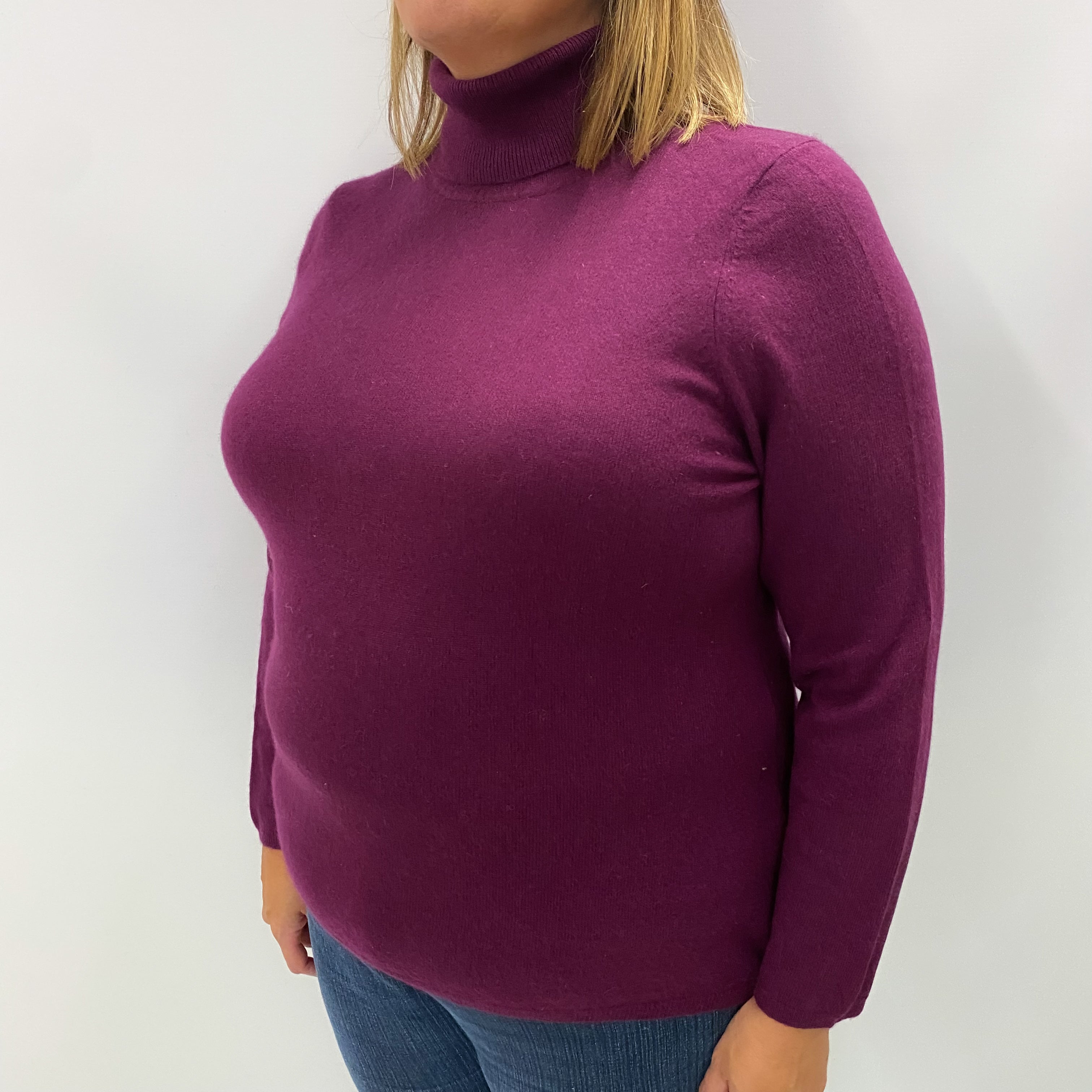 Mulberry Purple Cashmere Polo Neck Jumper Extra Large