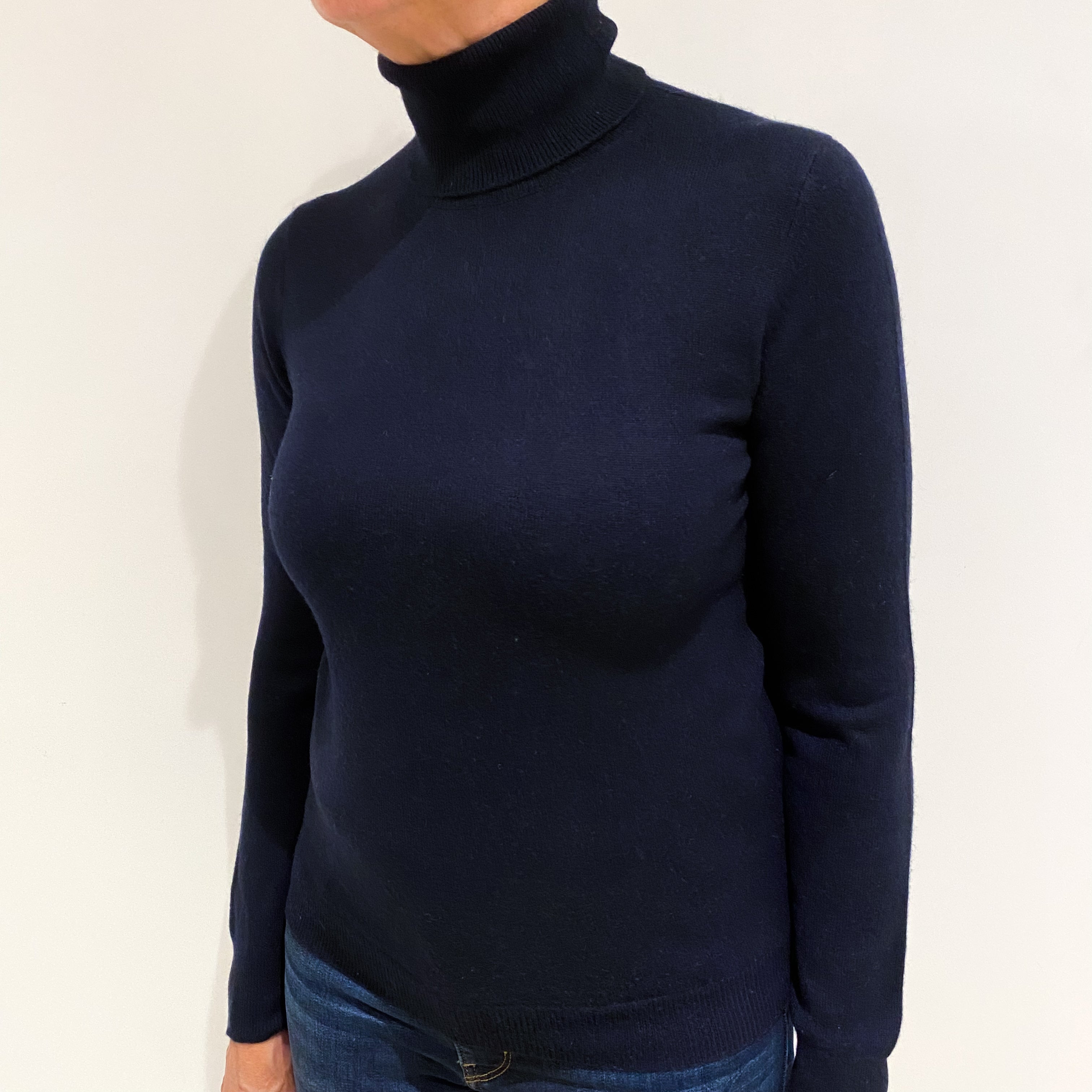 Navy Blue Cashmere Polo Neck Jumper Medium