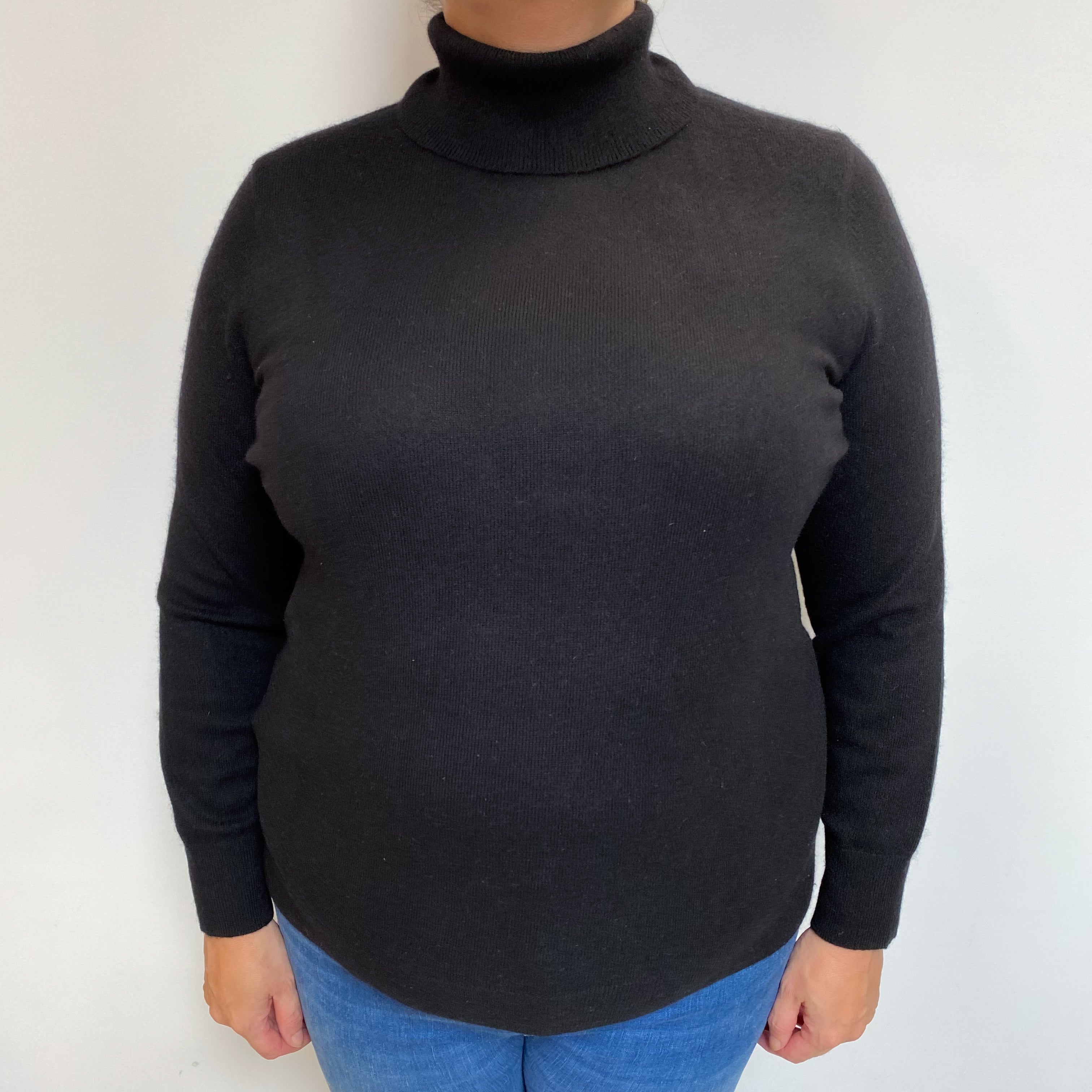 Black Cashmere Polo Neck Jumper Extra Large