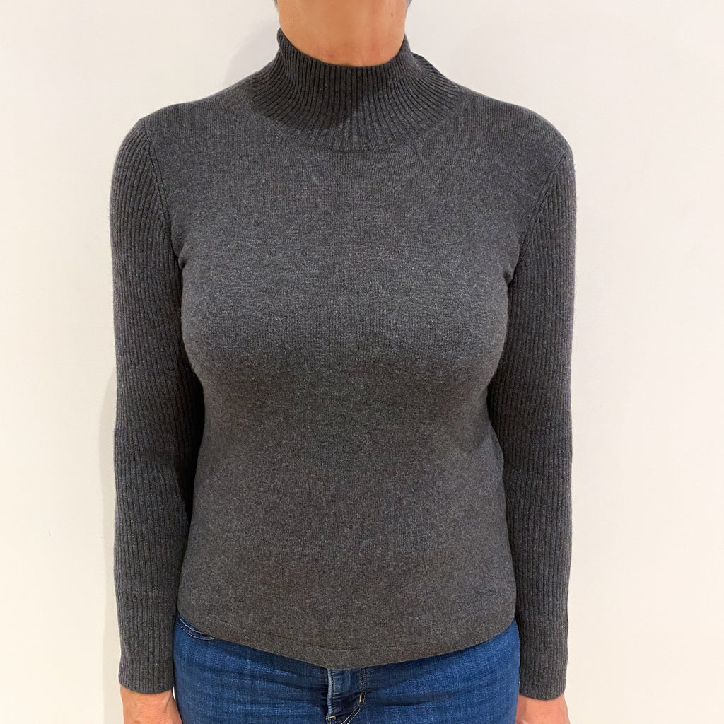 Slate Grey Cashmere Turtle Neck Jumper Medium