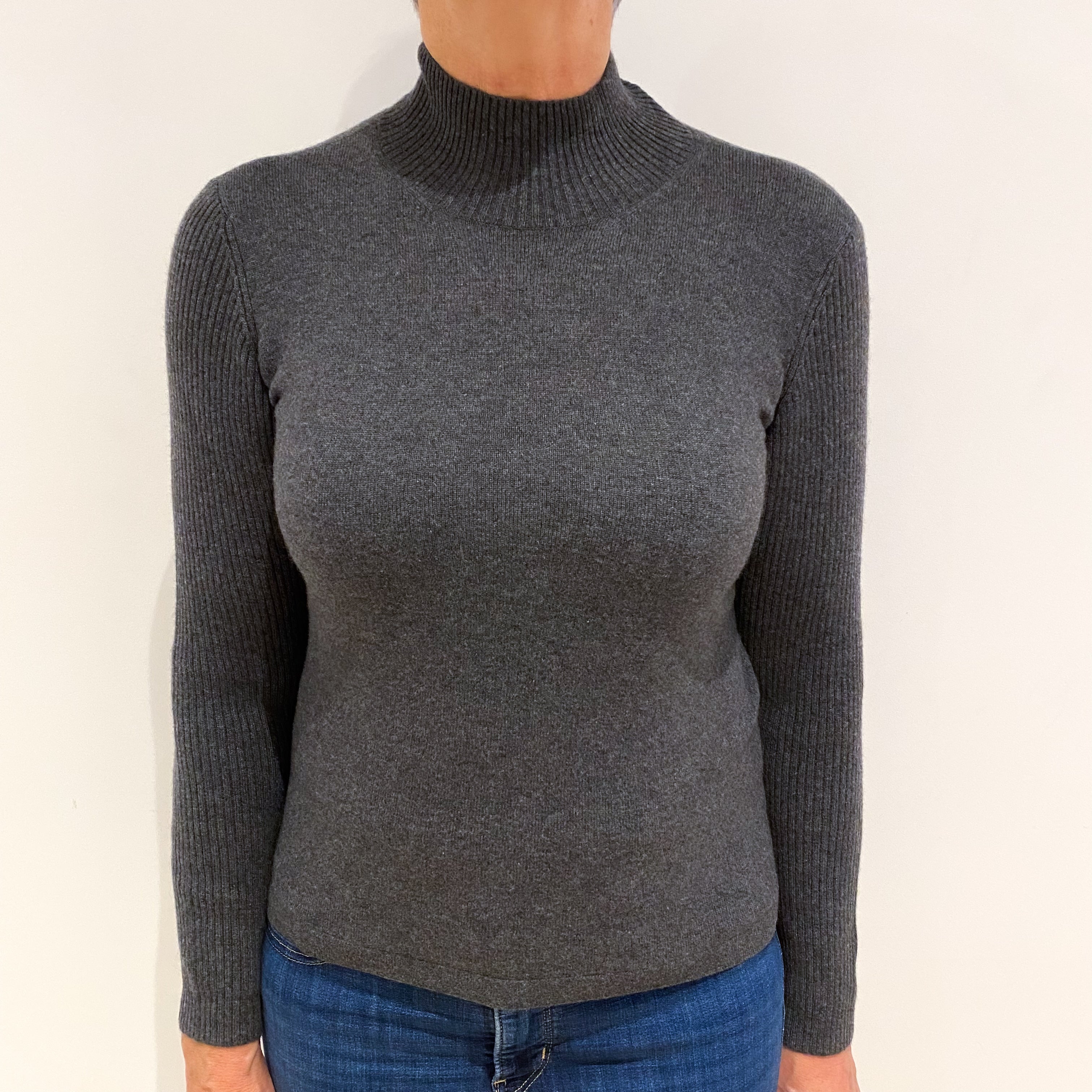 Slate Grey Cashmere Turtle Neck Jumper Medium