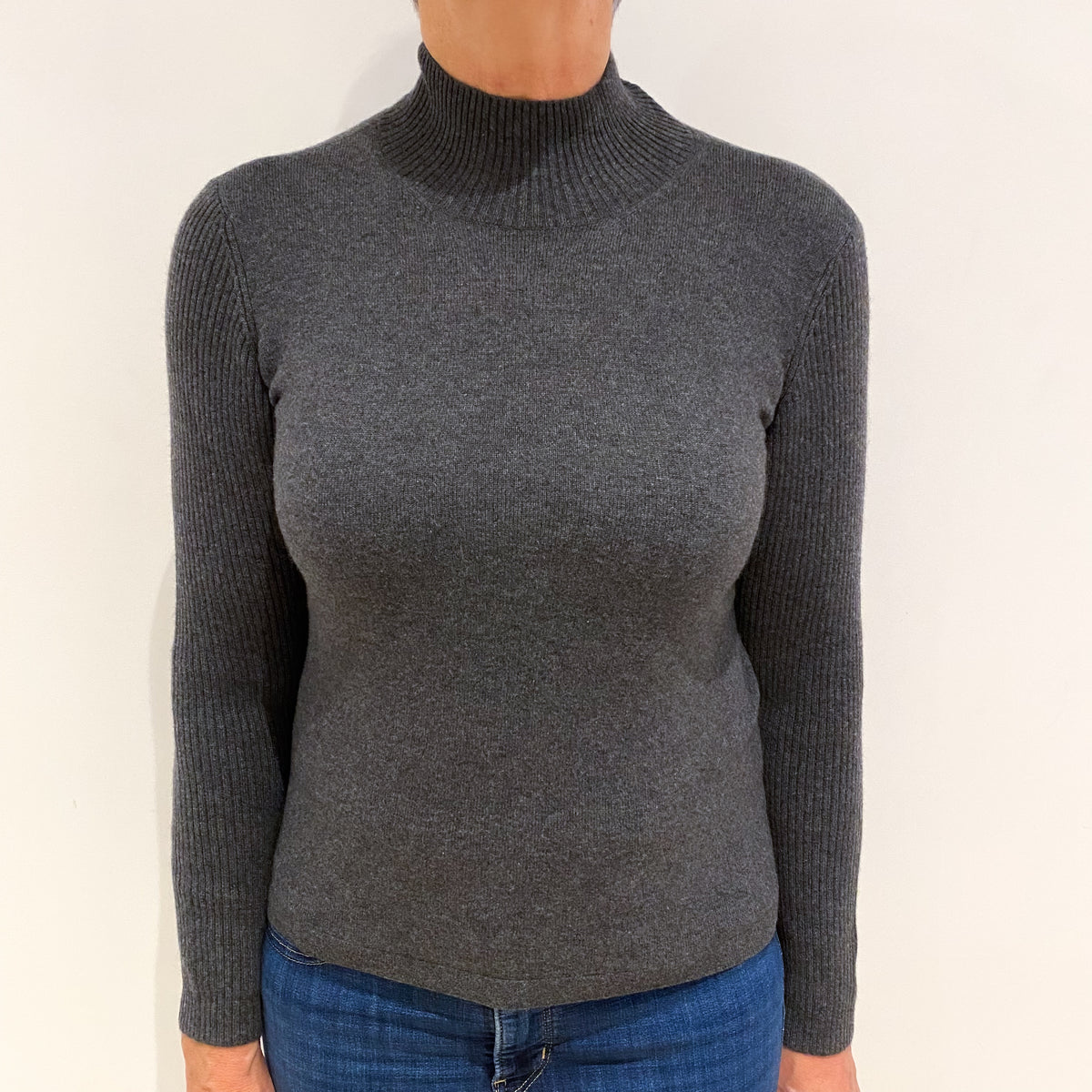 Slate Grey Cashmere Turtle Neck Jumper Medium