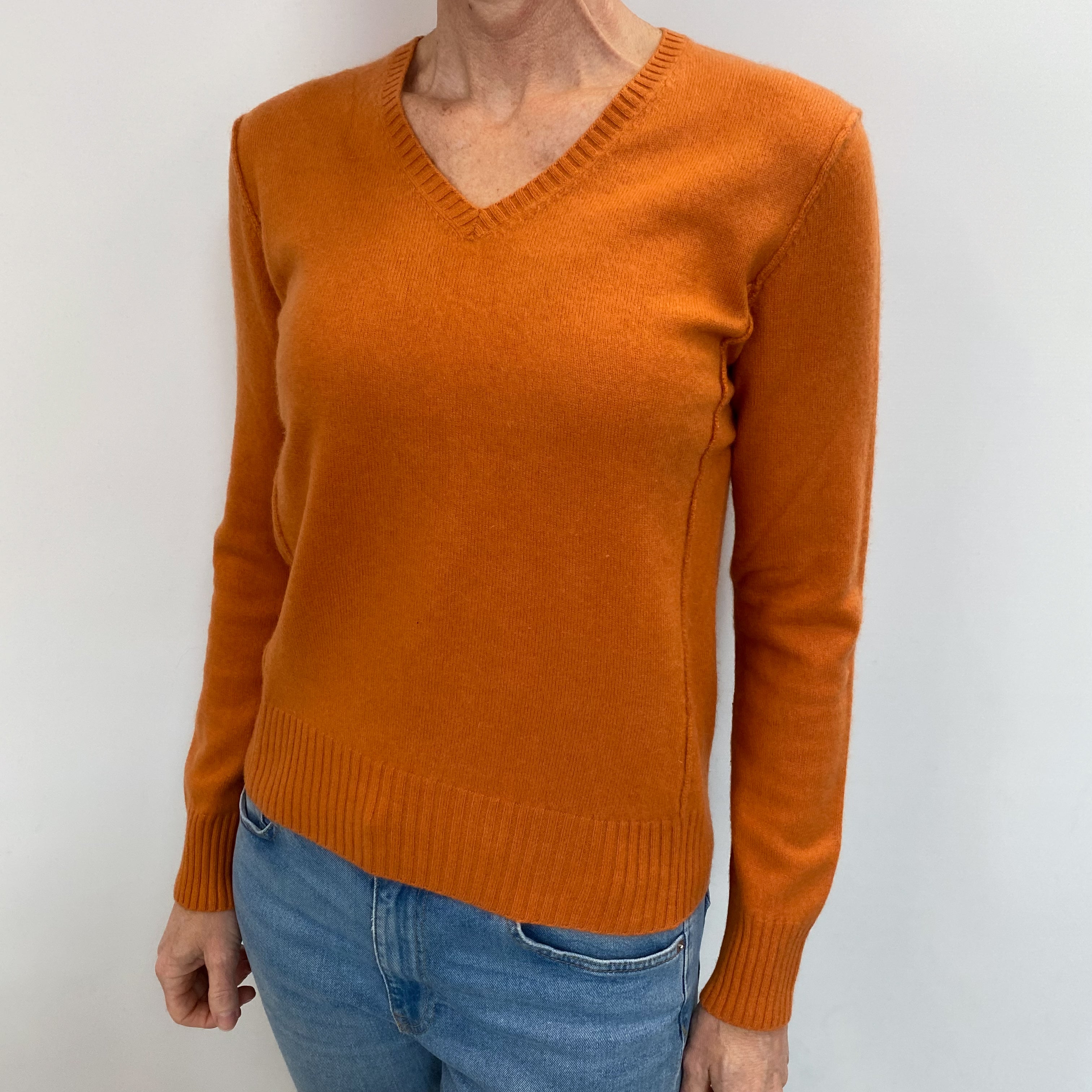 Pumpkin Orange Cashmere V Neck Jumper Small