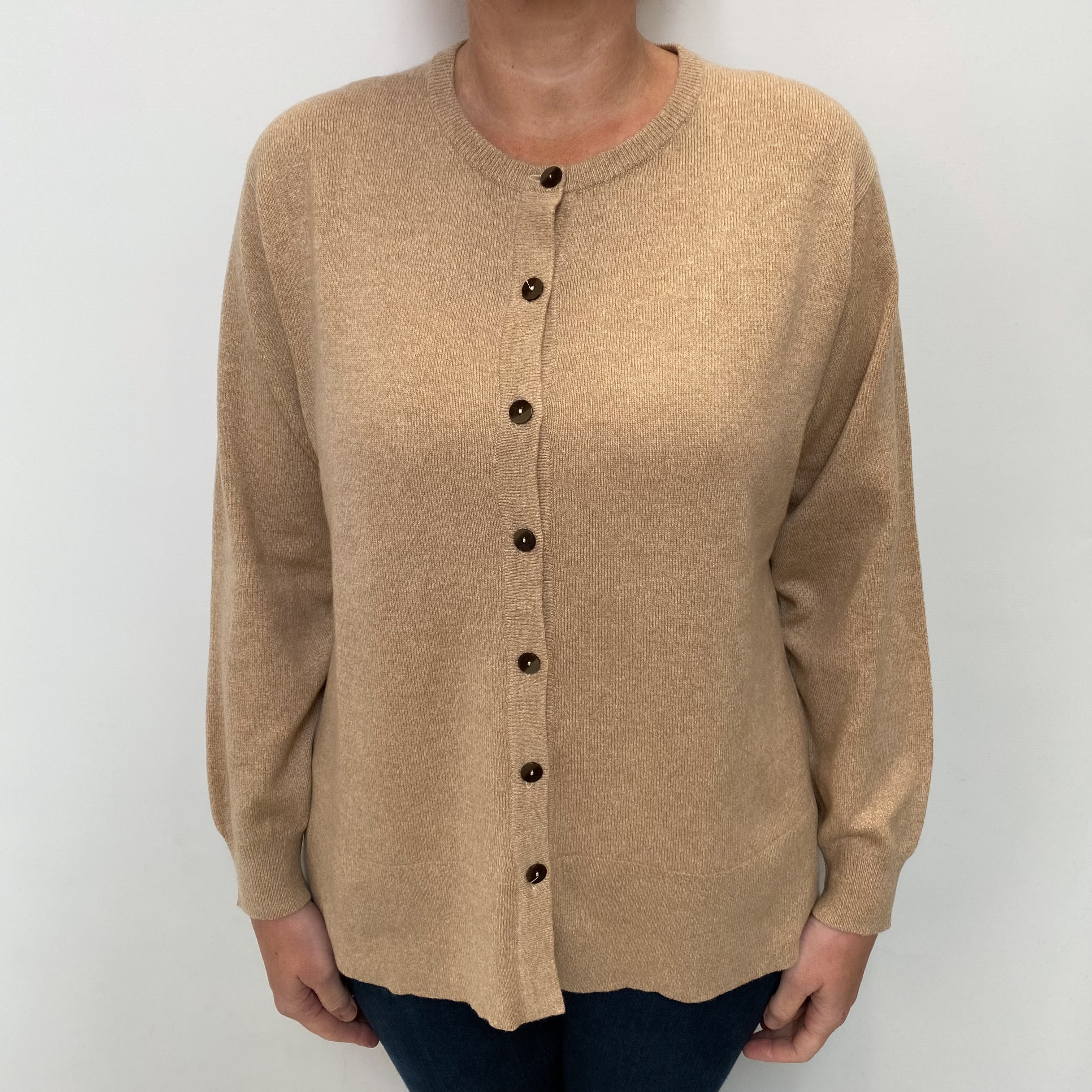 Fudge Brown Cashmere Crew Neck Cardigan Large
