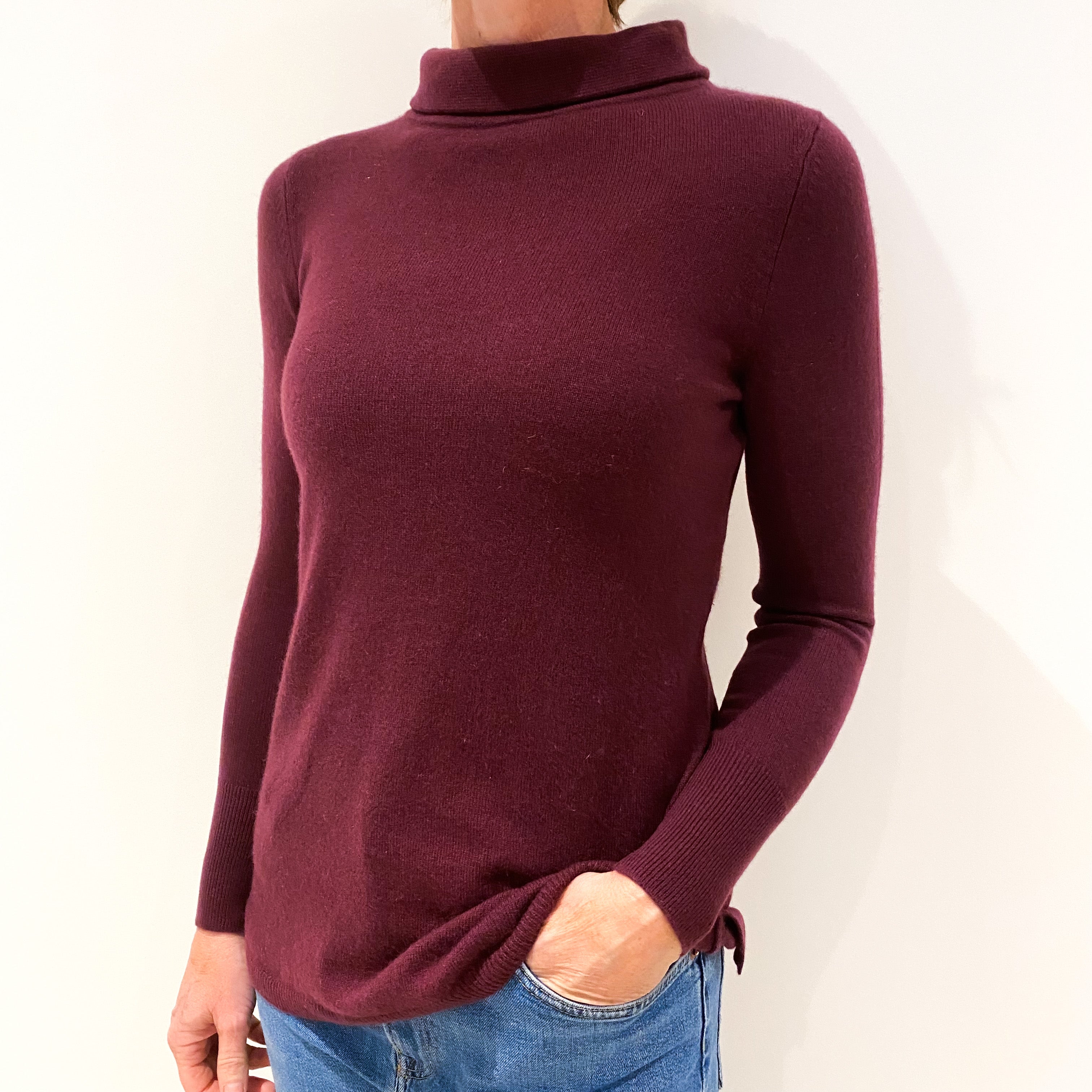 Plum Purple Cashmere Polo Neck Jumper Small