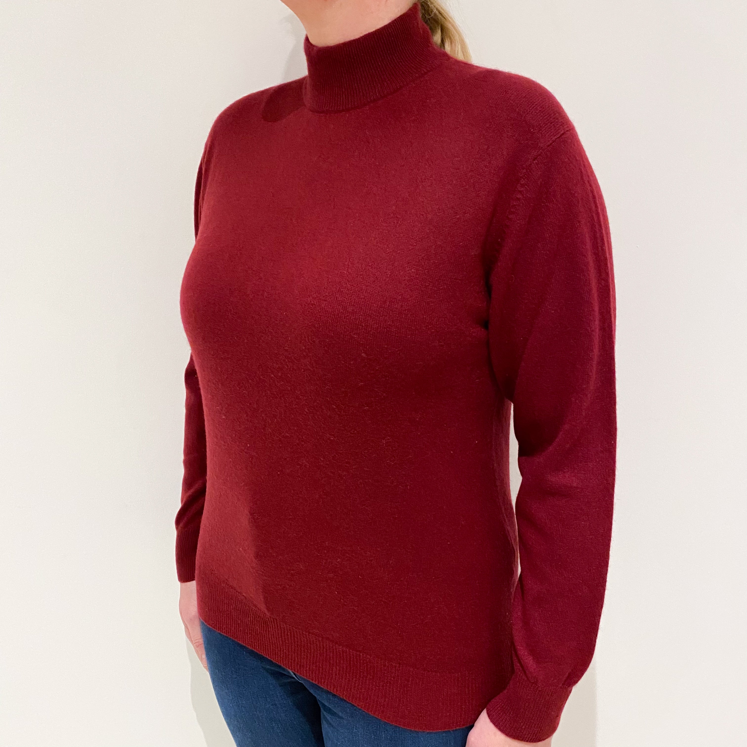 Burgundy Red Cashmere Turtle Neck Jumper Large