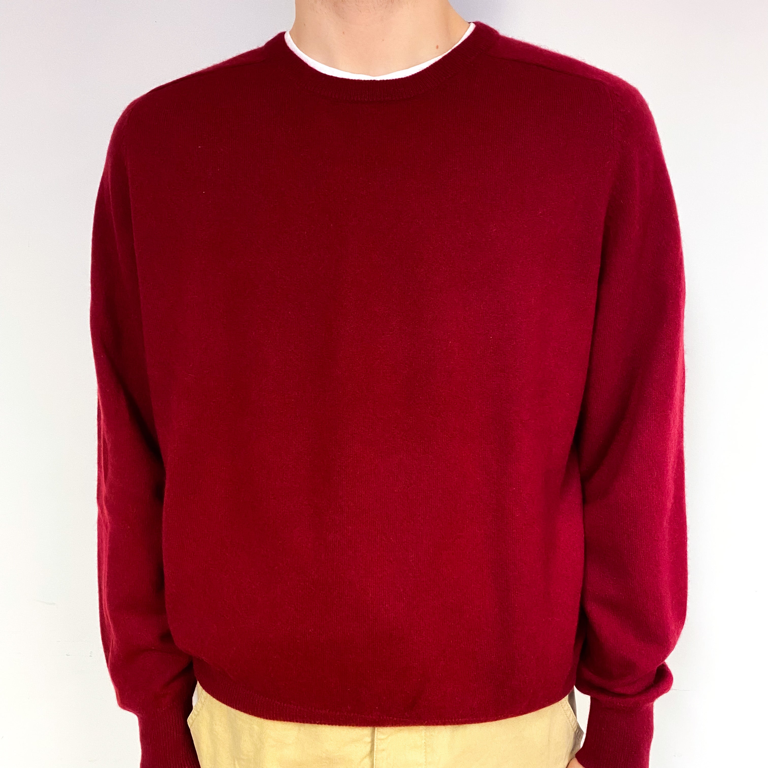 Men's Crimson Red Cashmere Crew Neck Jumper Medium