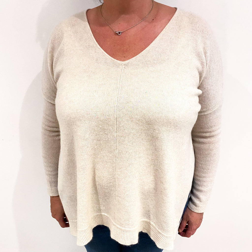 Oatmeal Cashmere Slouchy V Neck Jumper Extra Large