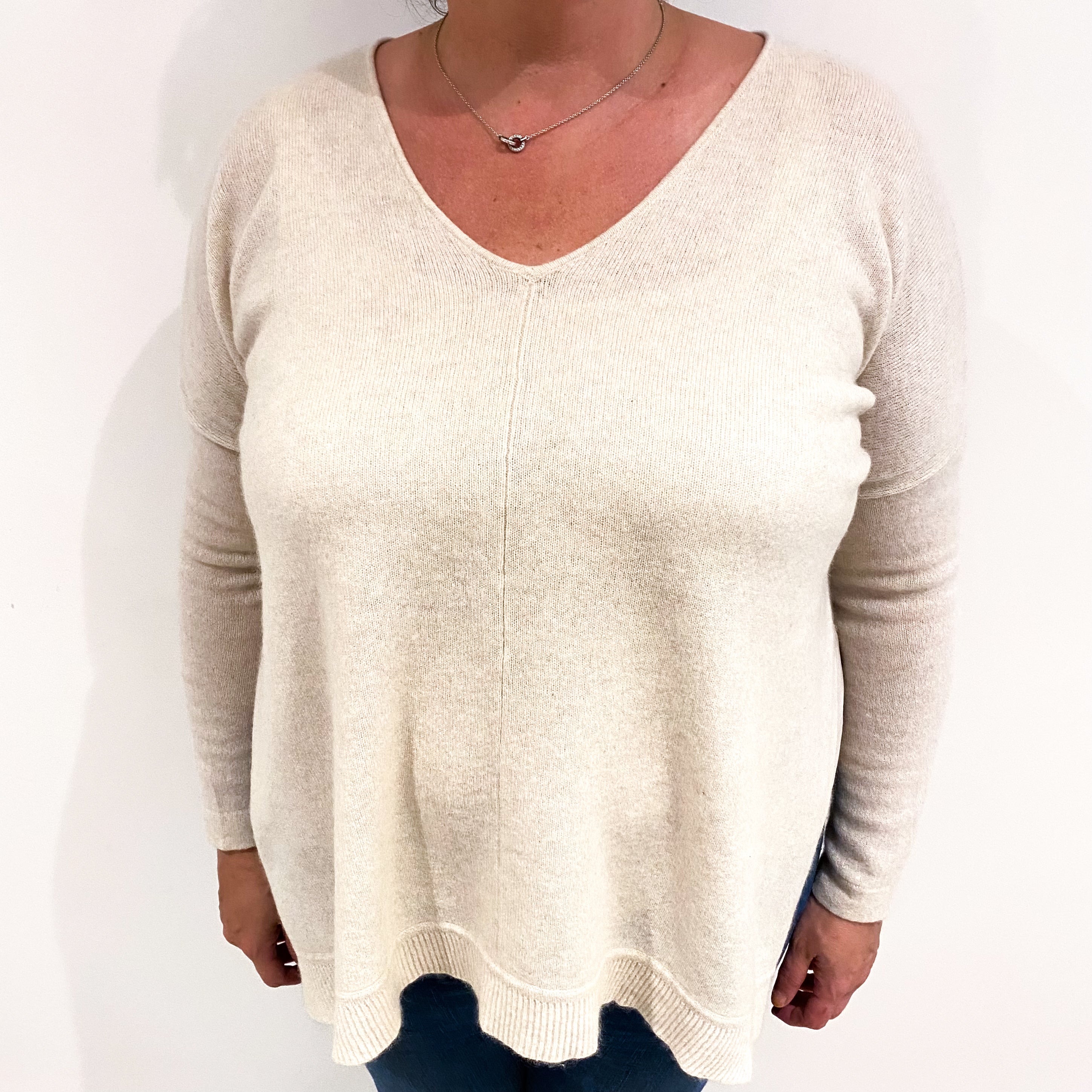 Oatmeal Cashmere Slouchy V Neck Jumper Extra Large