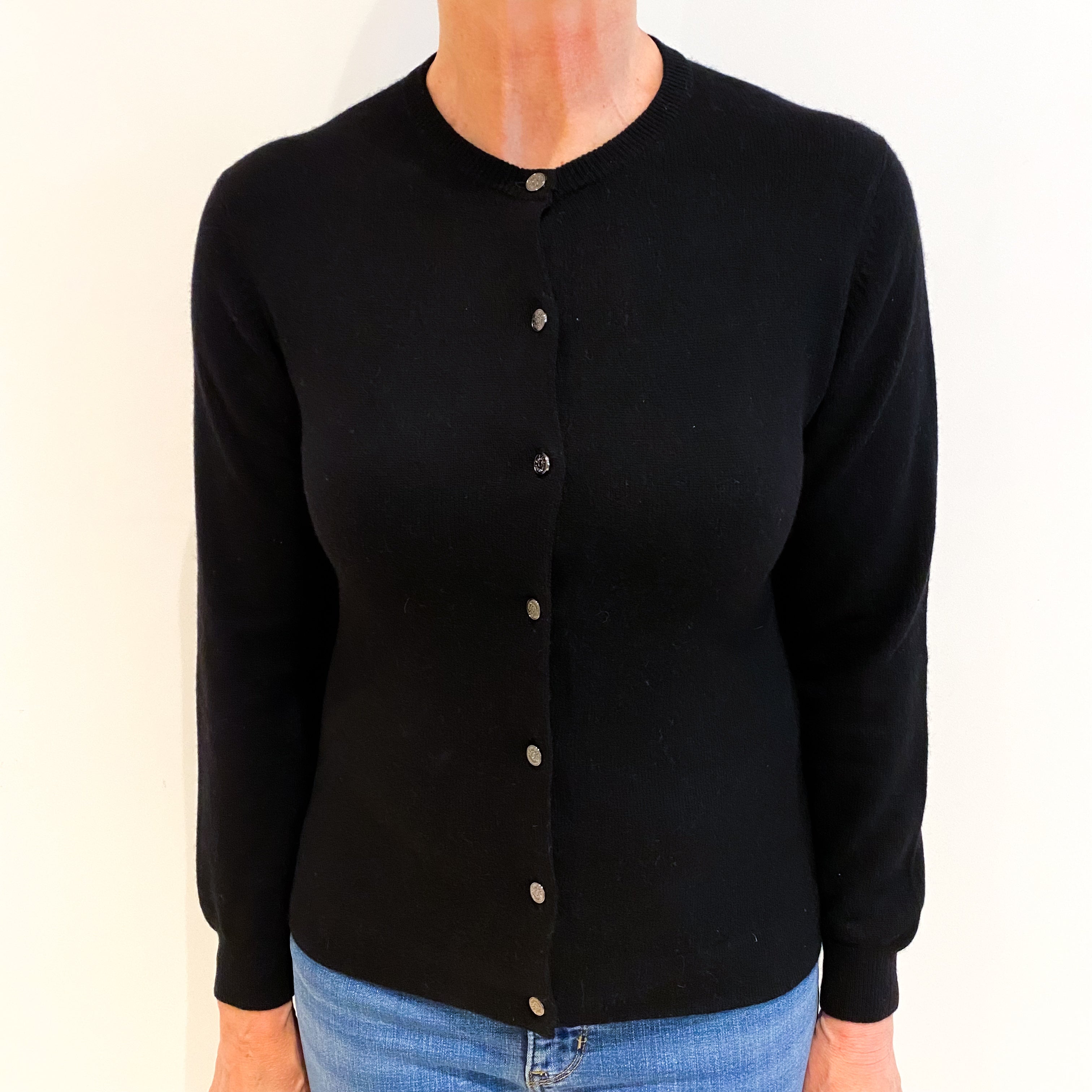 Black Cashmere Crew Neck Cardigan Medium