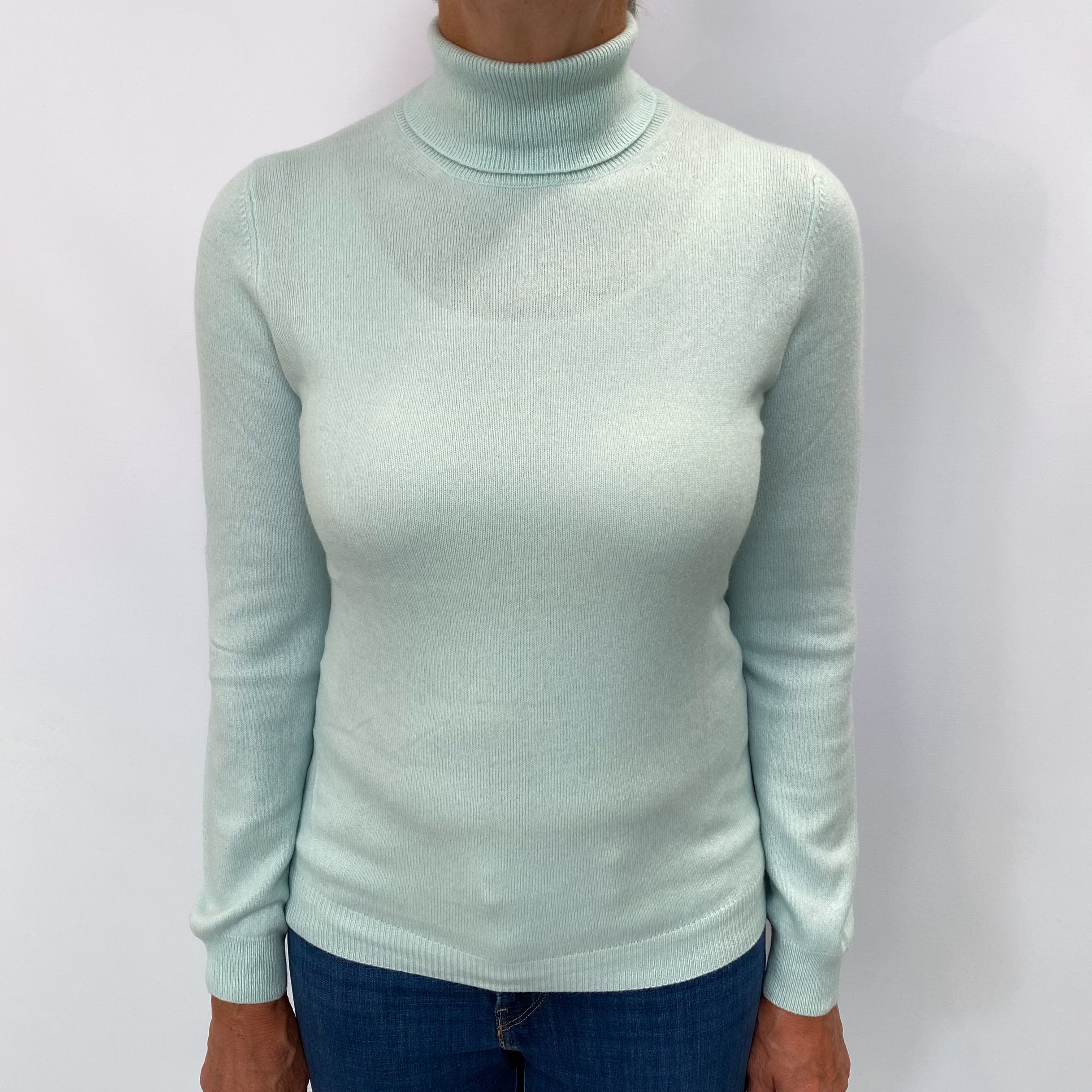 Mint Green Cashmere Polo Neck Jumper Medium