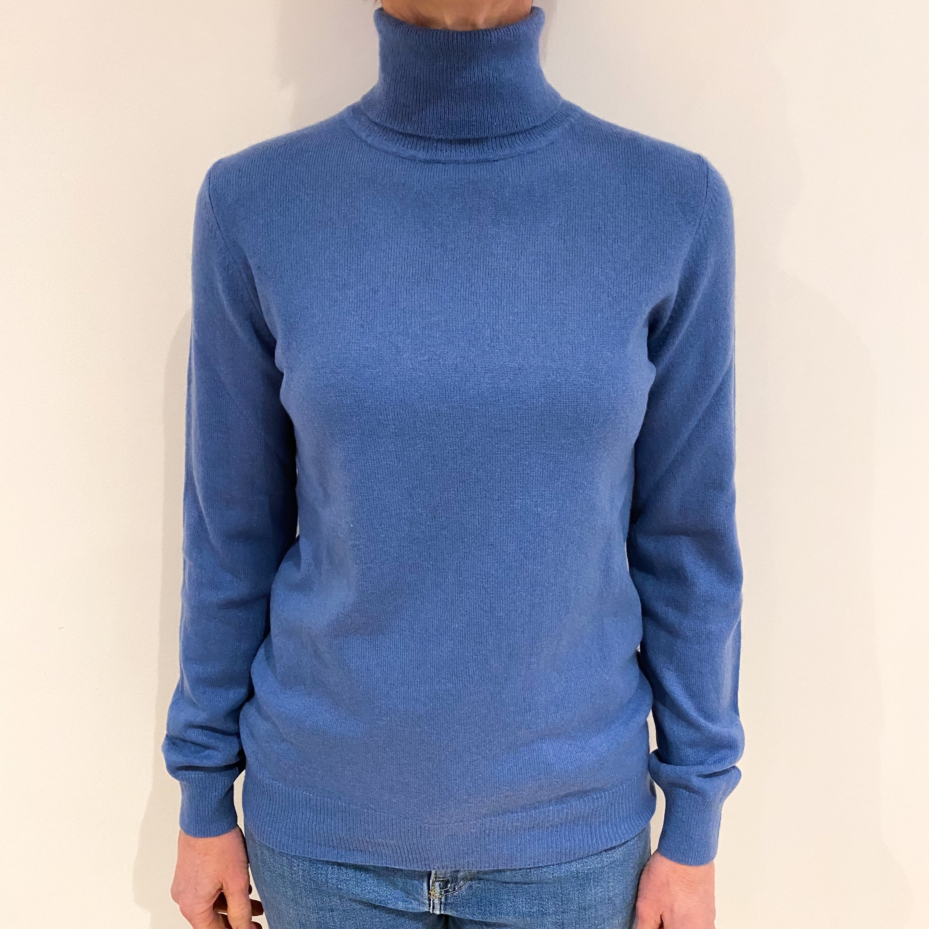 Denim Blue Cashmere Polo Neck Jumper Small