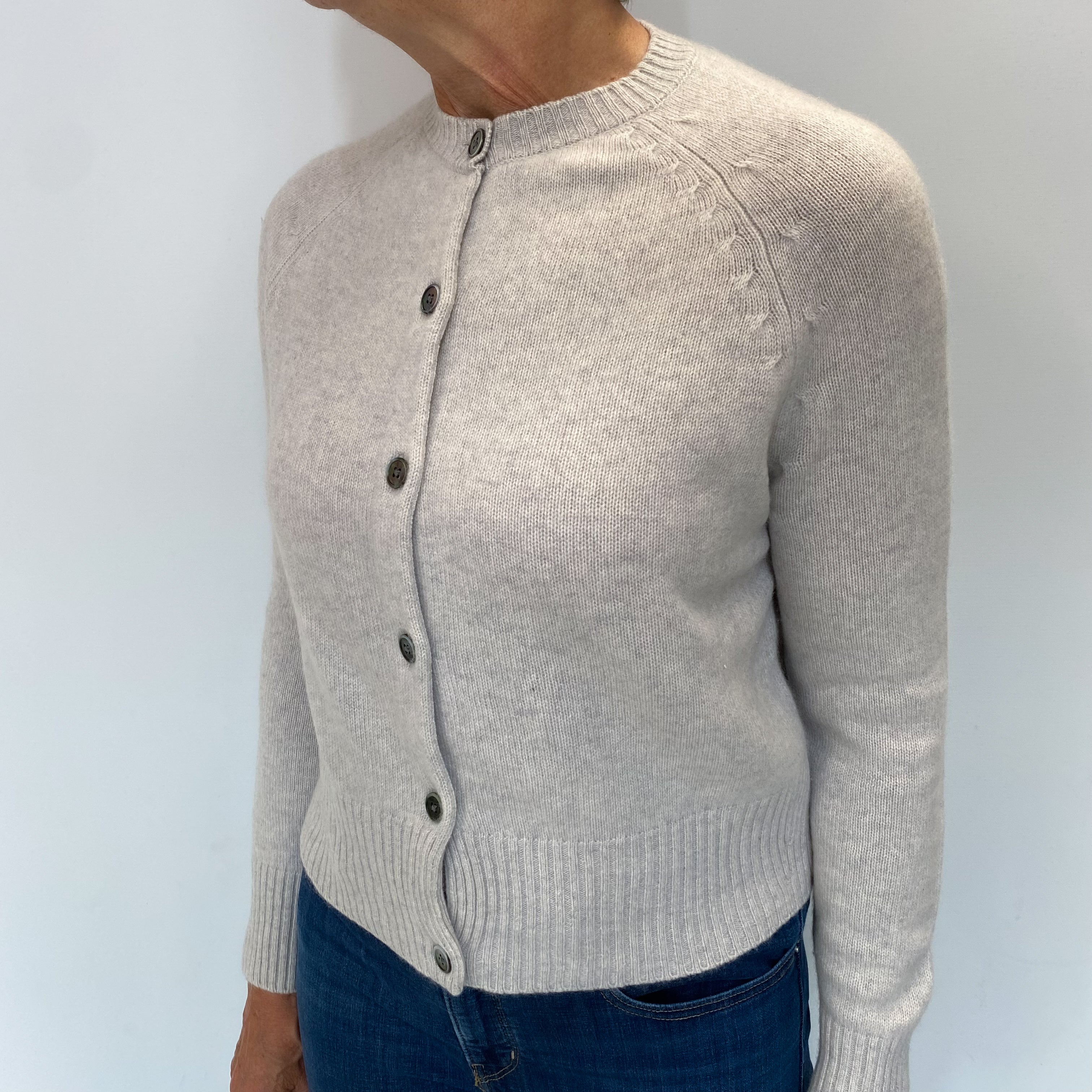 Frost Grey Cashmere Crew Neck Cardigan Medium