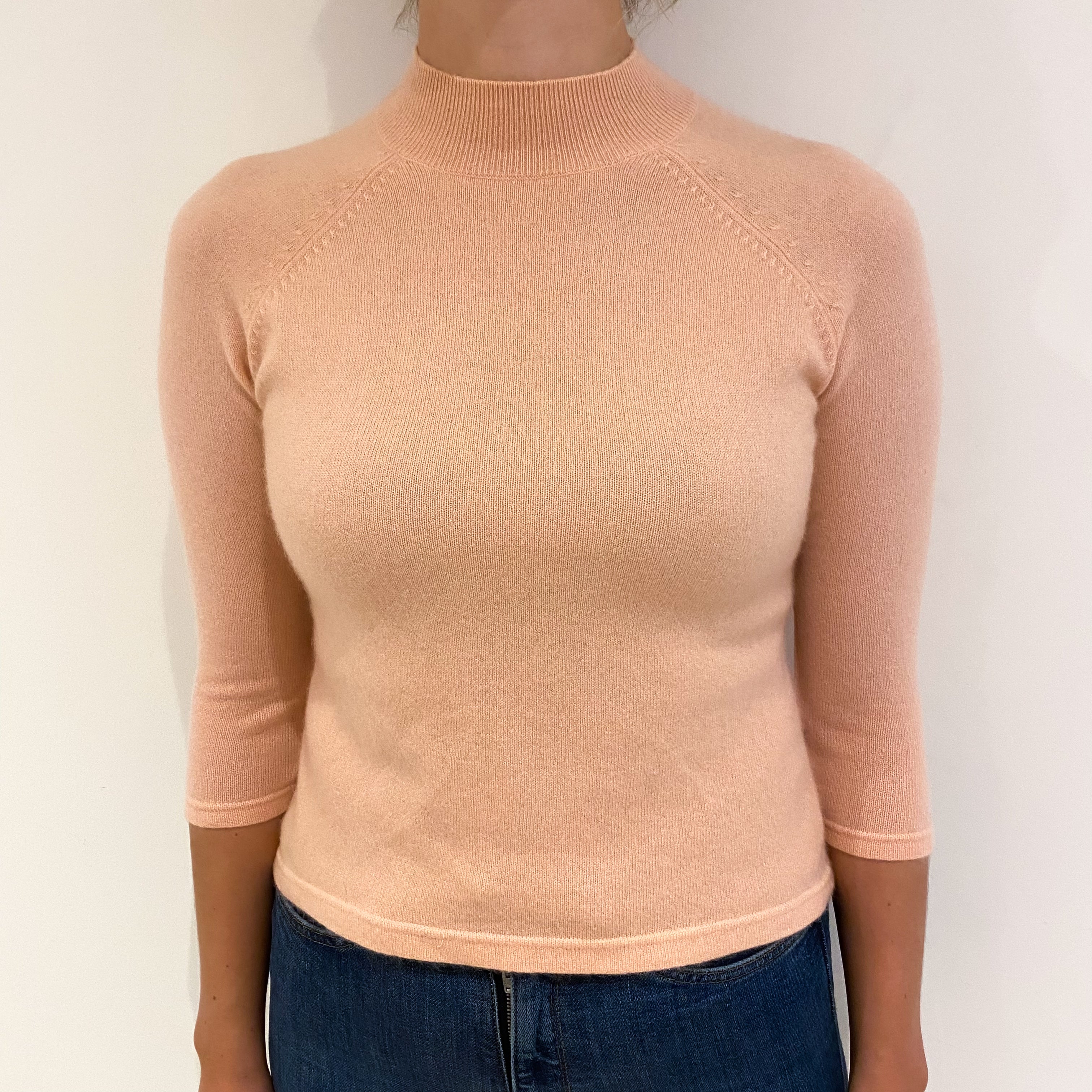 Shell Pink 3/4 Sleeve Cashmere Turtle Neck Jumper Small