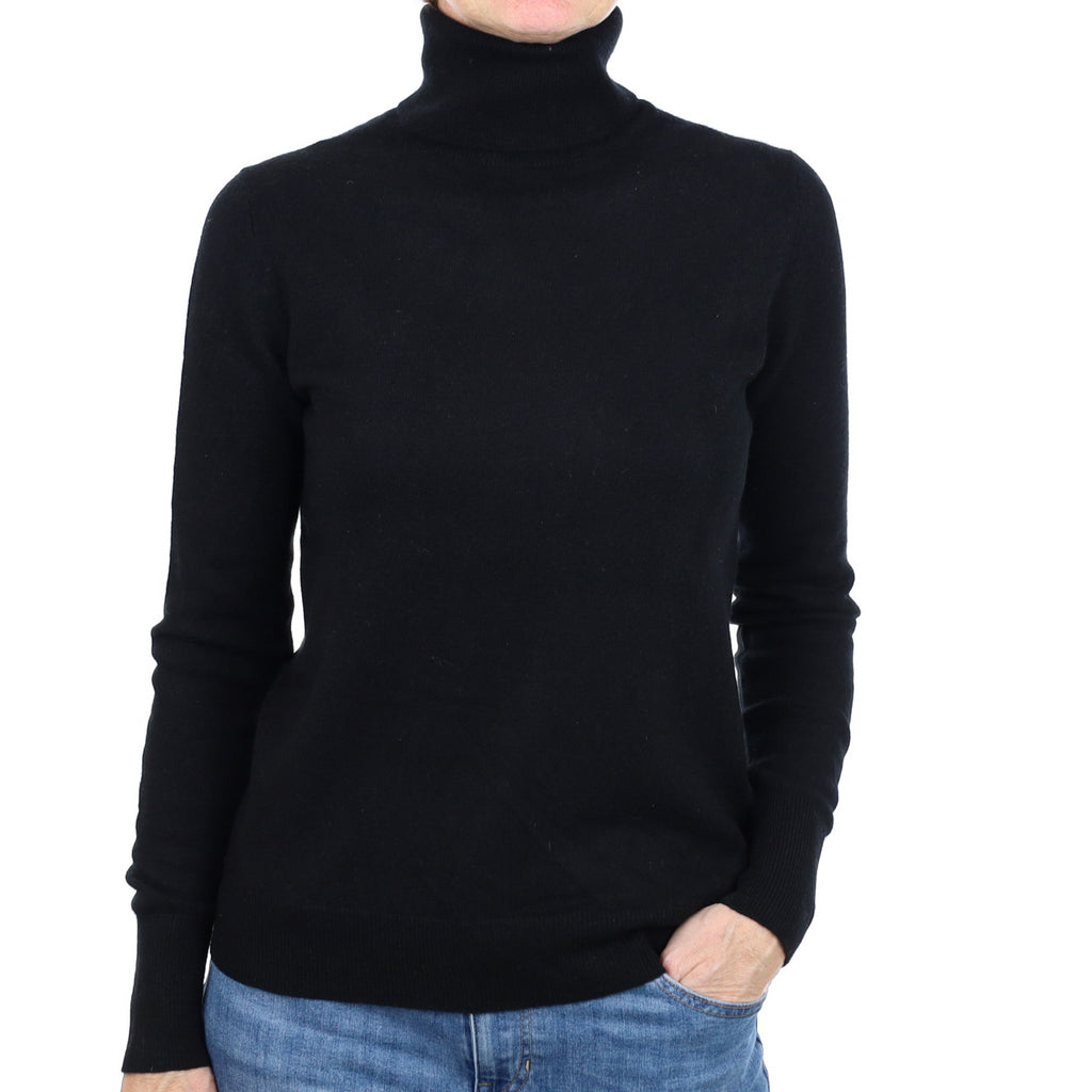 Black Cashmere Polo Neck Jumper Small