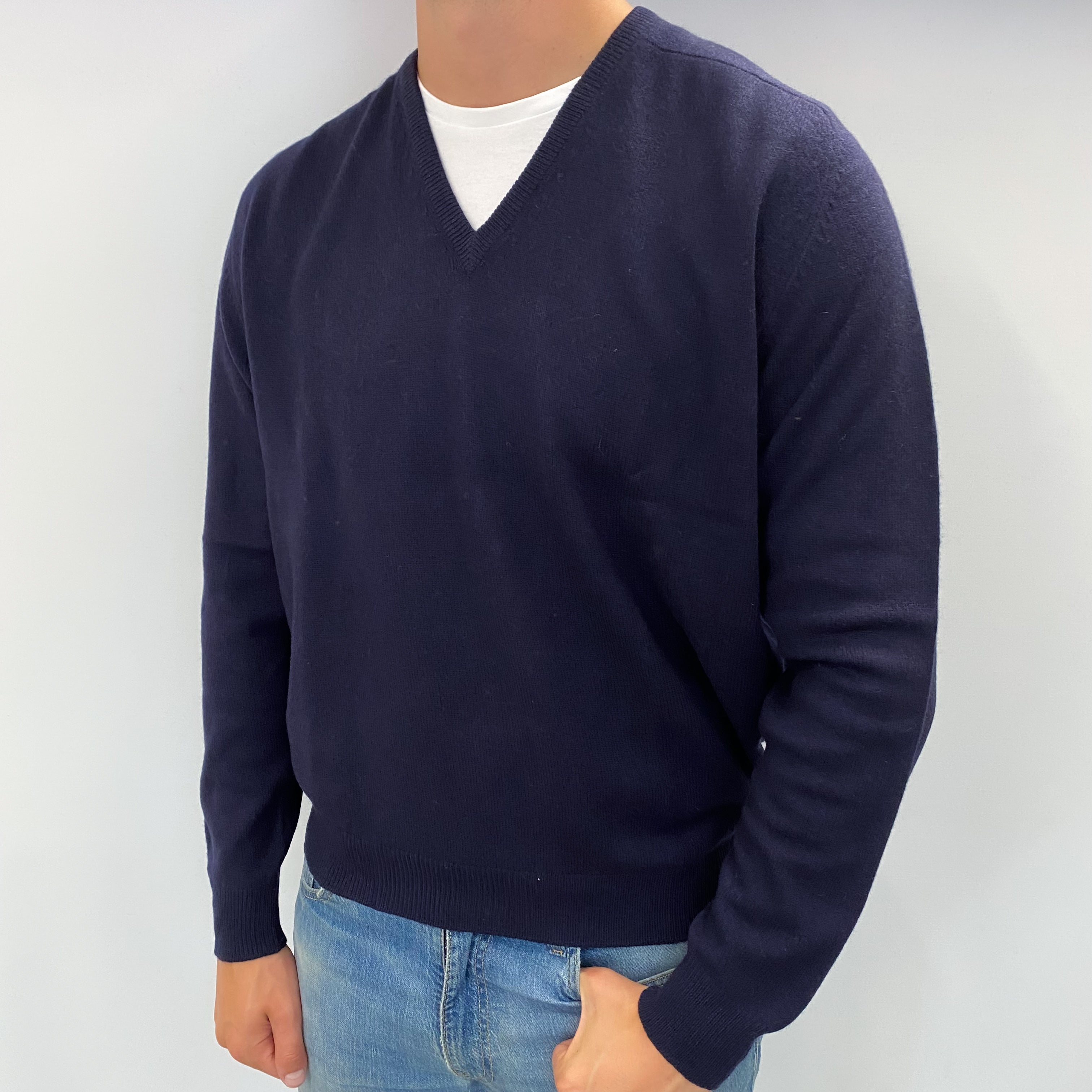 Men's Pringle Navy Blue Cashmere V Neck Jumper XL
