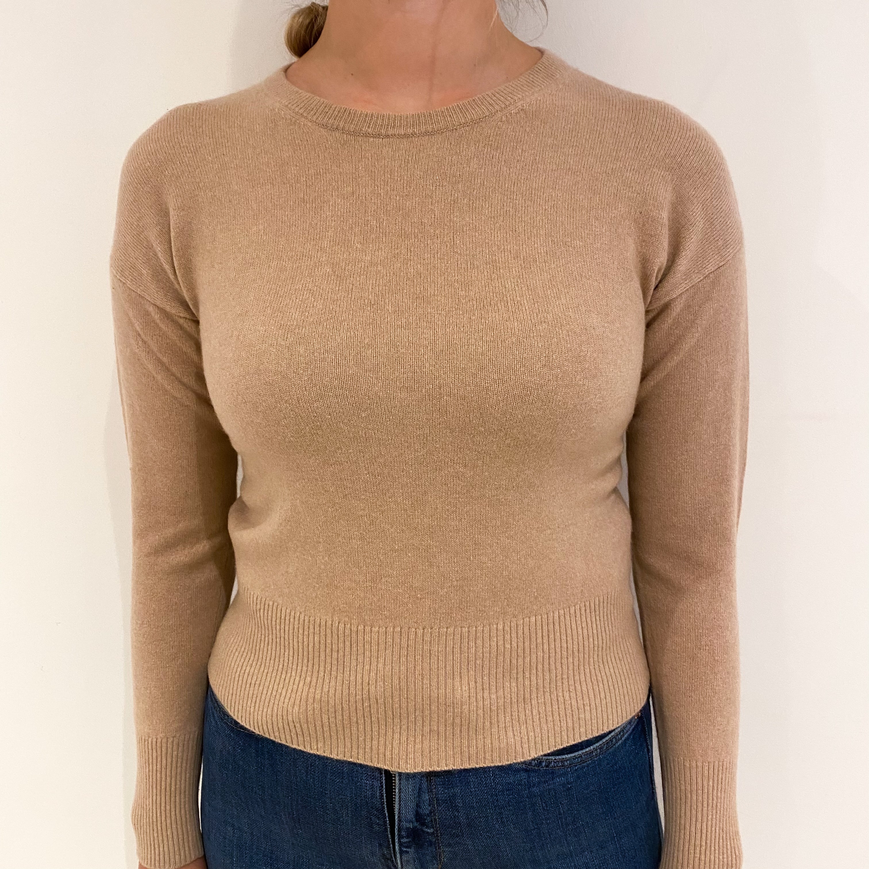 Buff Beige Cashmere Crew Neck Jumper Small