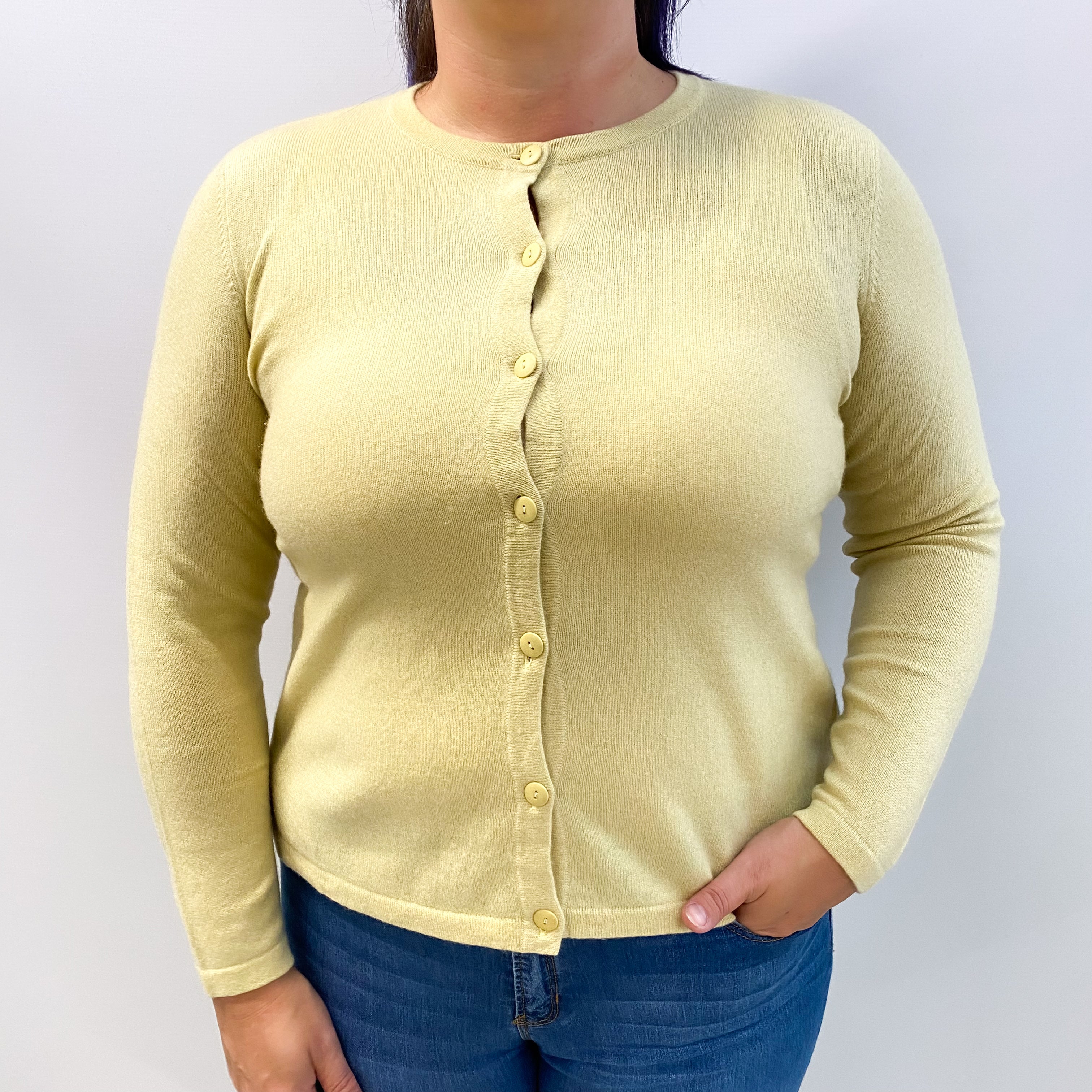 Pistachio Green Cashmere Crew Neck Cardigan Large
