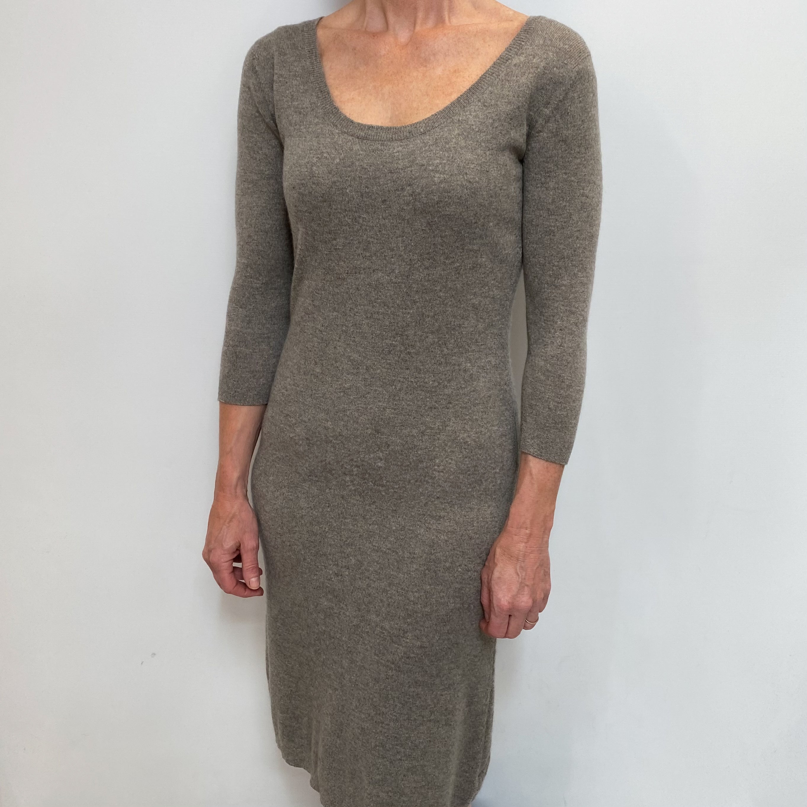 Brora Mink Brown Cashmere Scoop Neck Dress Small