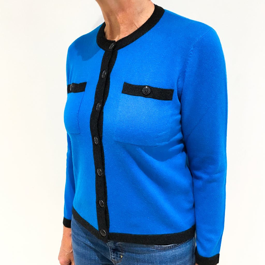 Teal Blue Grey Trim Cashmere Crew Neck Cardigan Medium