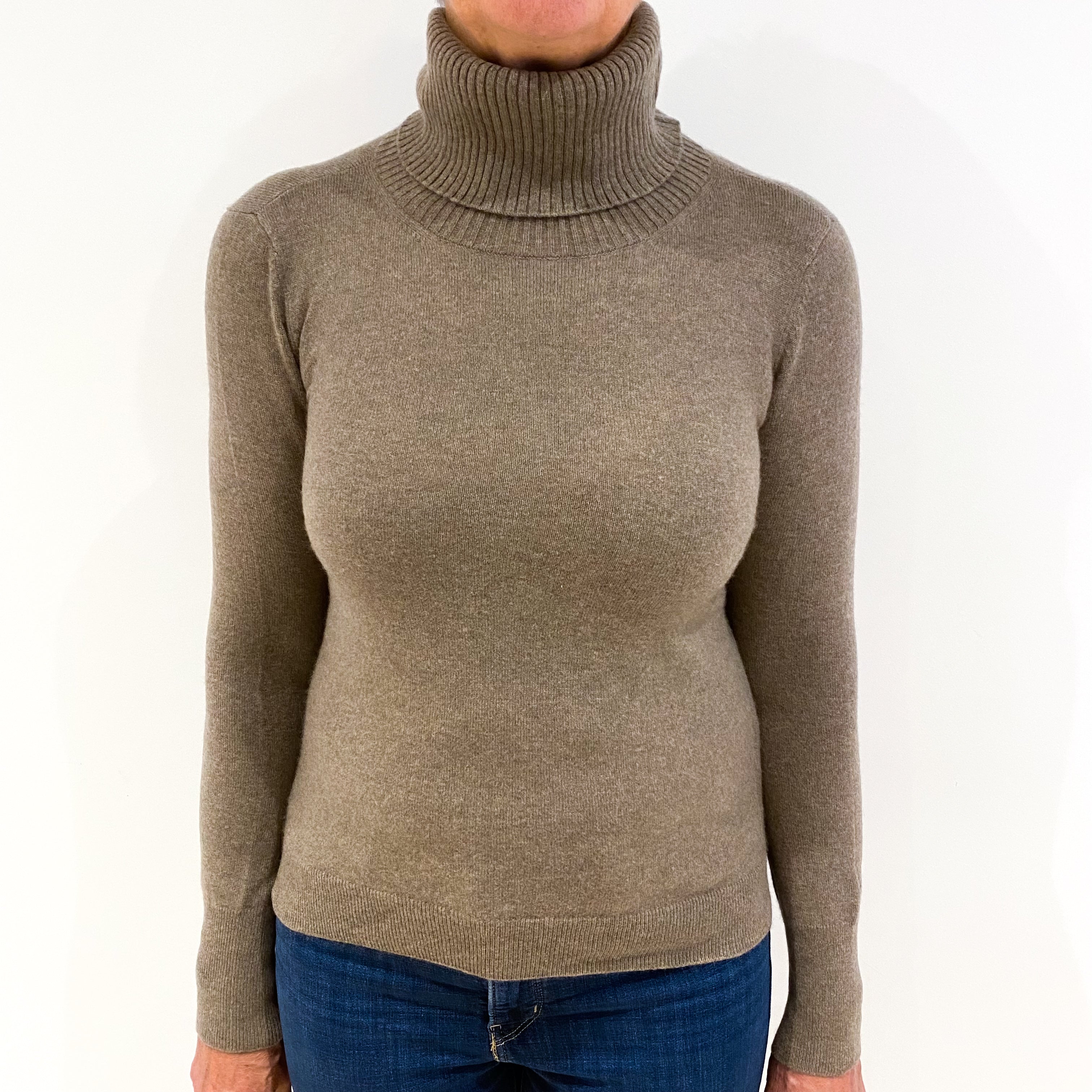 Mocha Brown Cashmere Polo Neck Jumper Medium