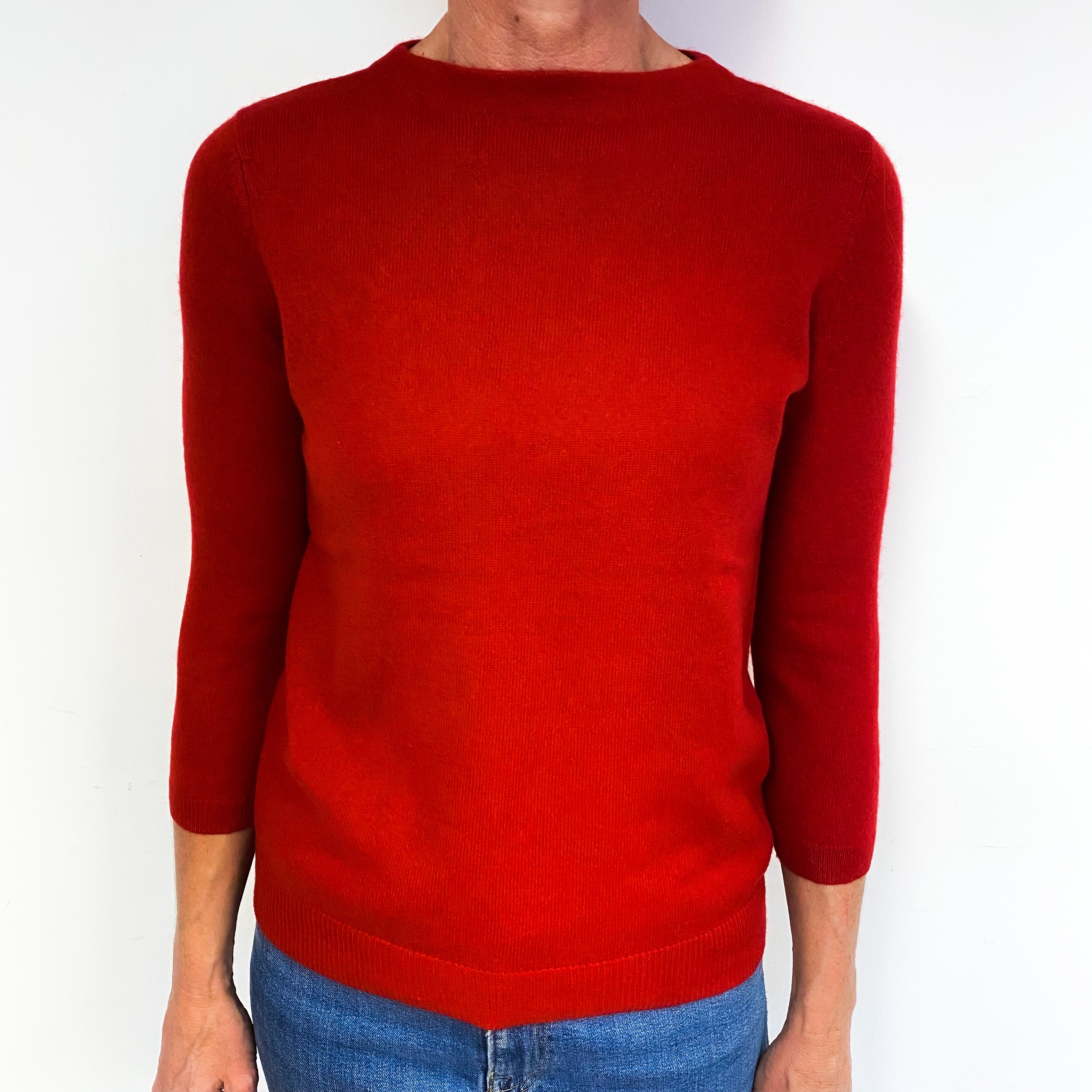 Postie Red 3/4 Sleeve Cashmere Crew Neck Jumper Medium