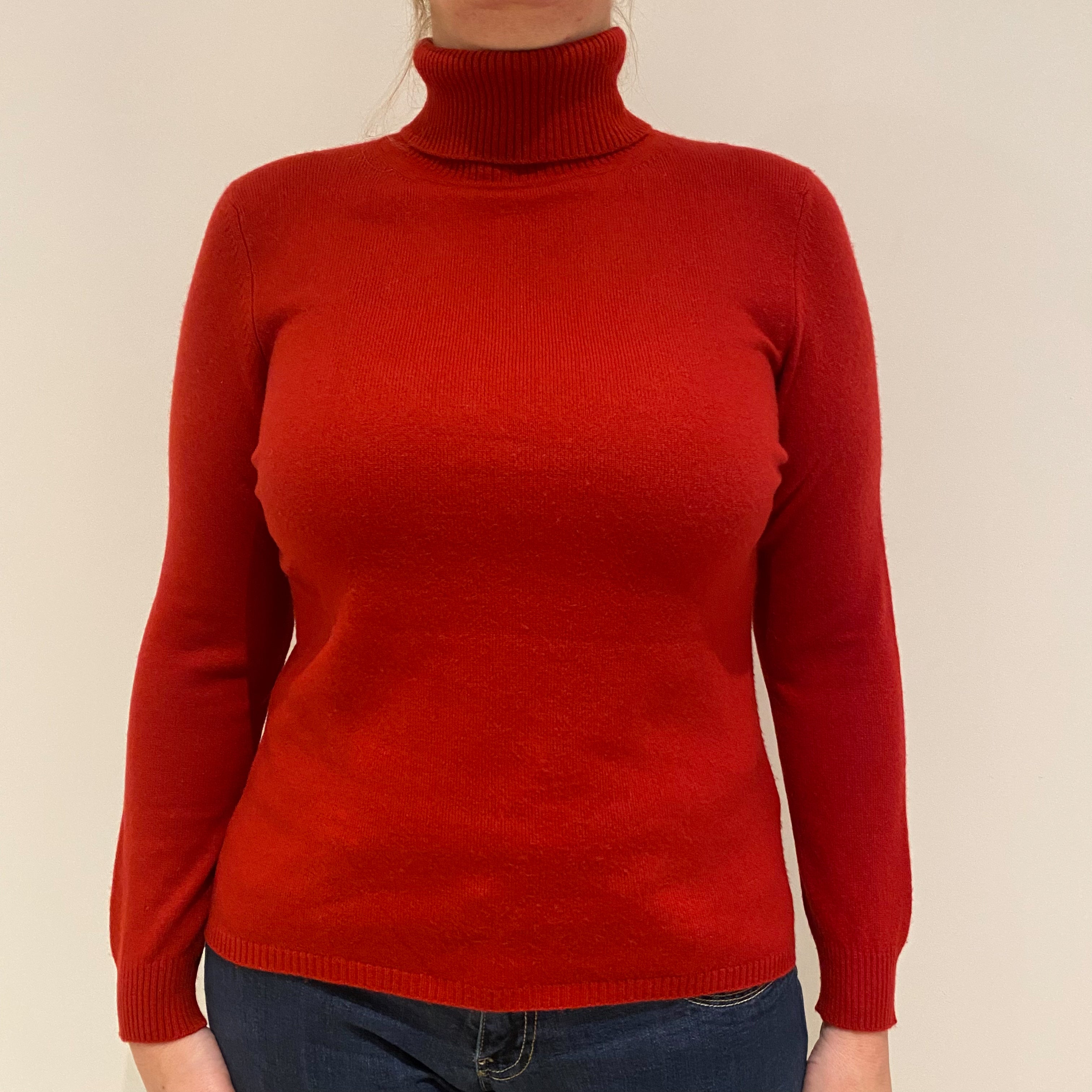 Post Box Red Cashmere Polo Neck Jumper Large