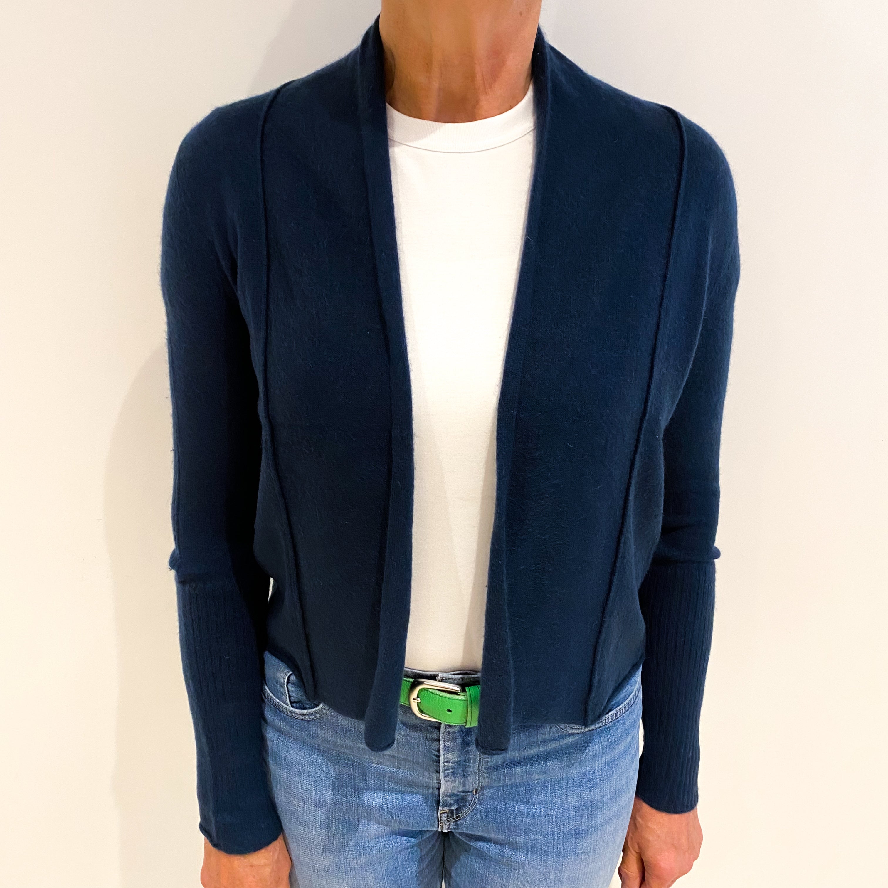 Dark Denim Blue Cashmere Edge To Edge Cardigan Medium