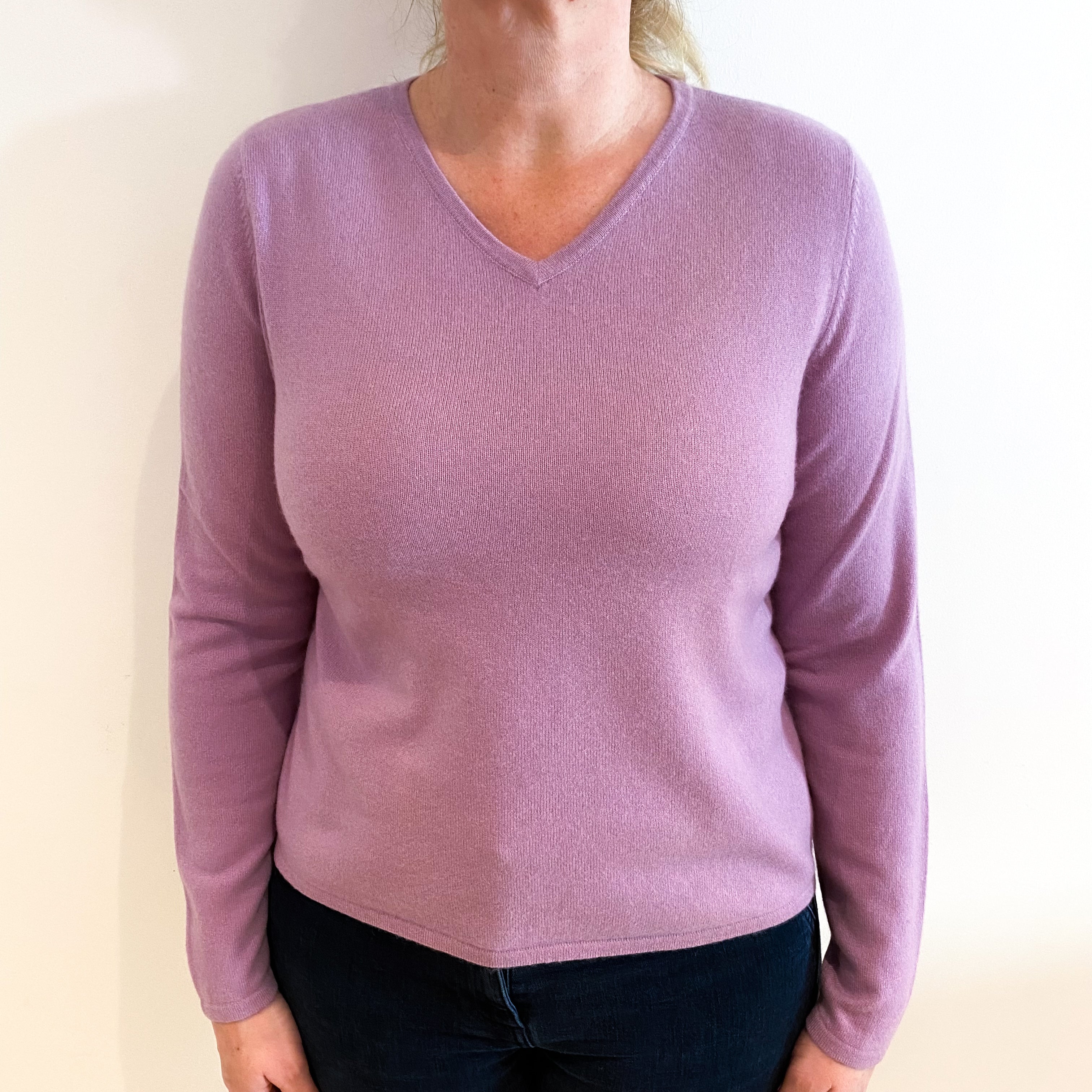 Lilac Purple Cashmere V Neck Jumper Large