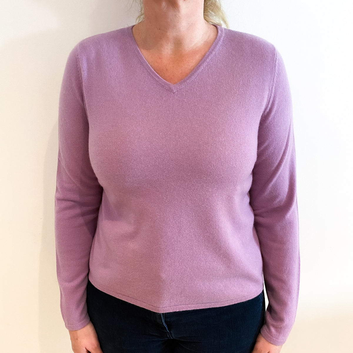 Lilac Purple Cashmere V Neck Jumper Large