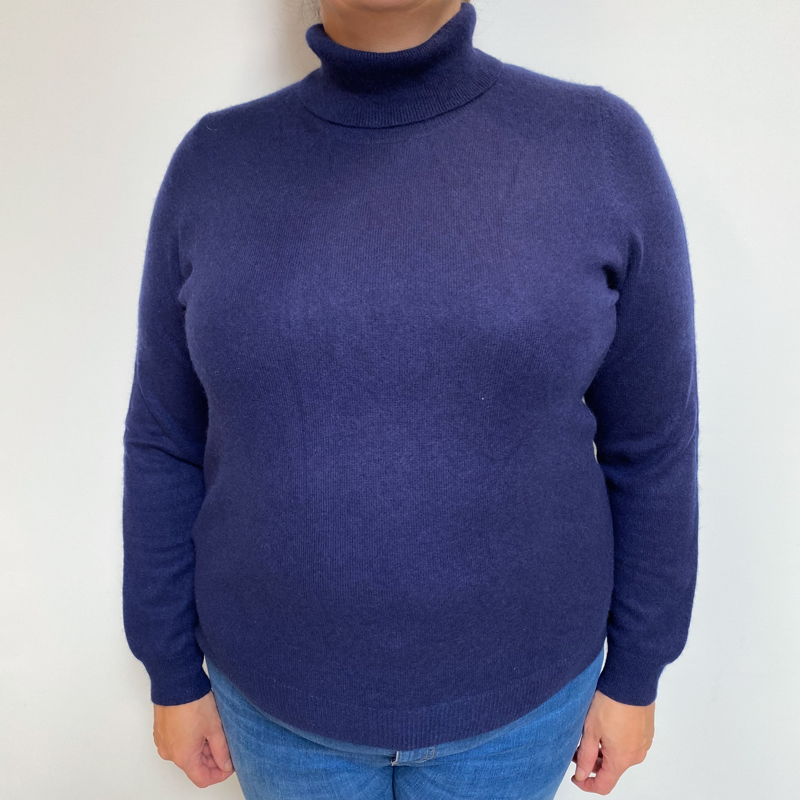 Midnight Blue Cashmere Polo Neck Jumper Extra Large