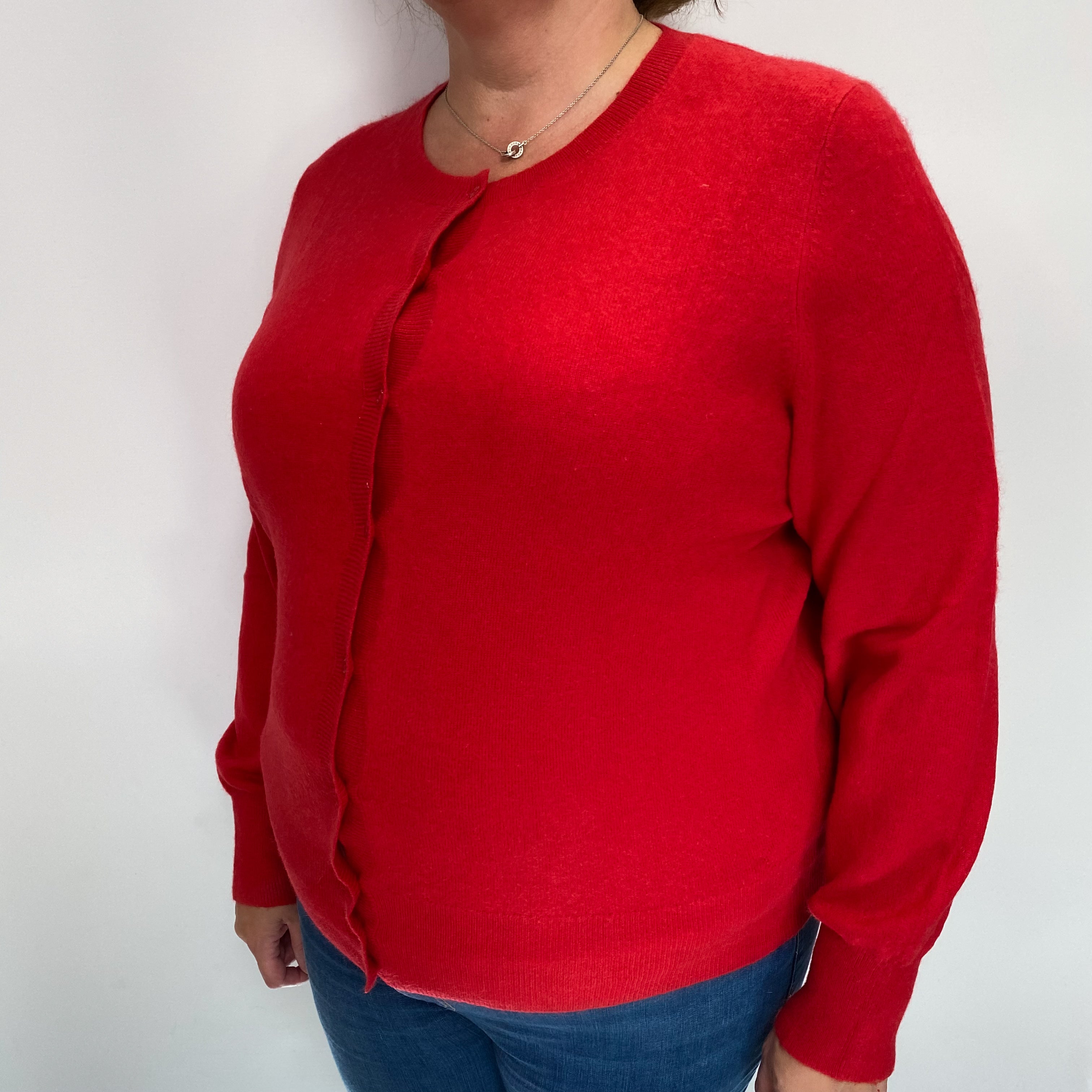 Scarlet Red Cashmere Crew Cardigan Extra Large