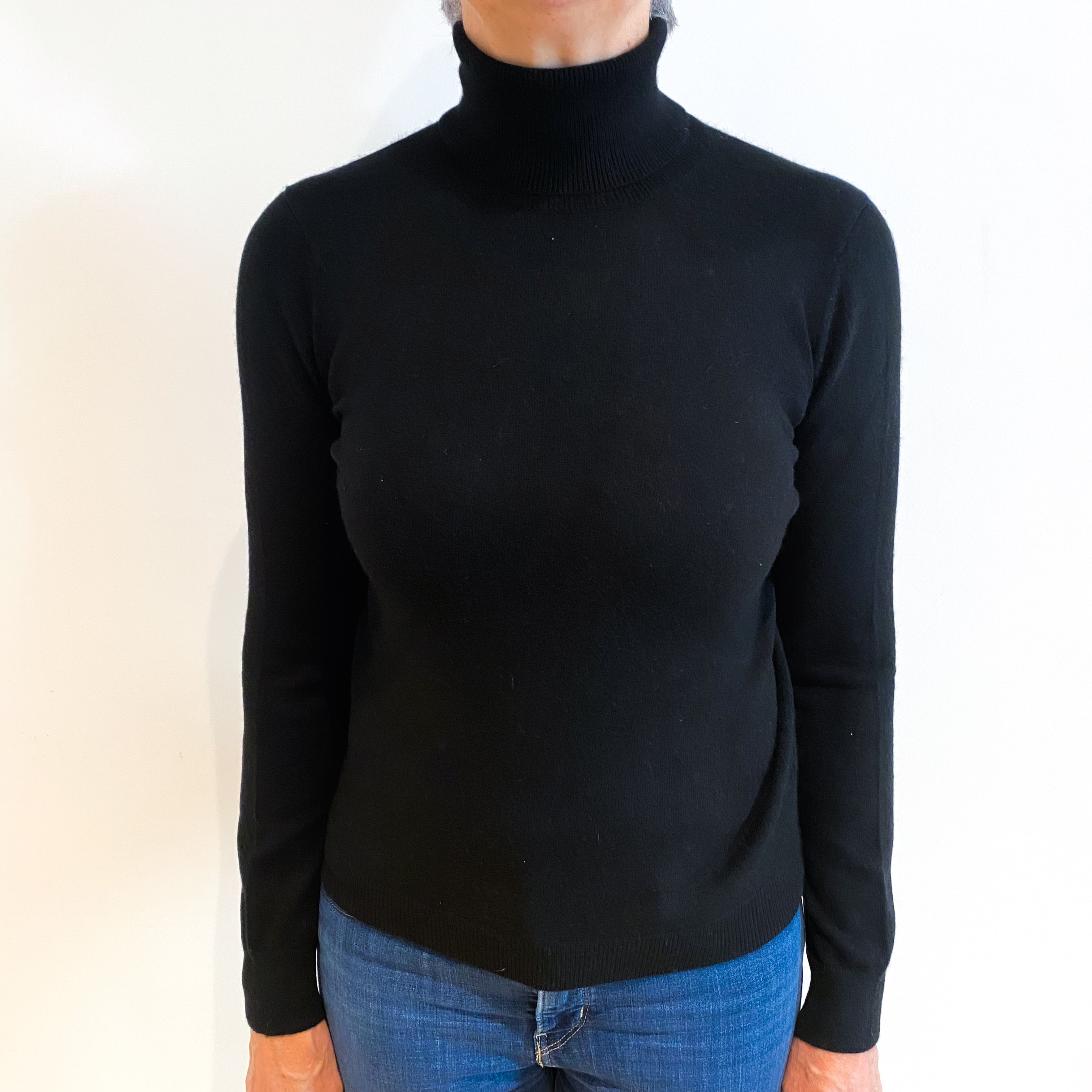 Black Cashmere Polo Neck Jumper Medium