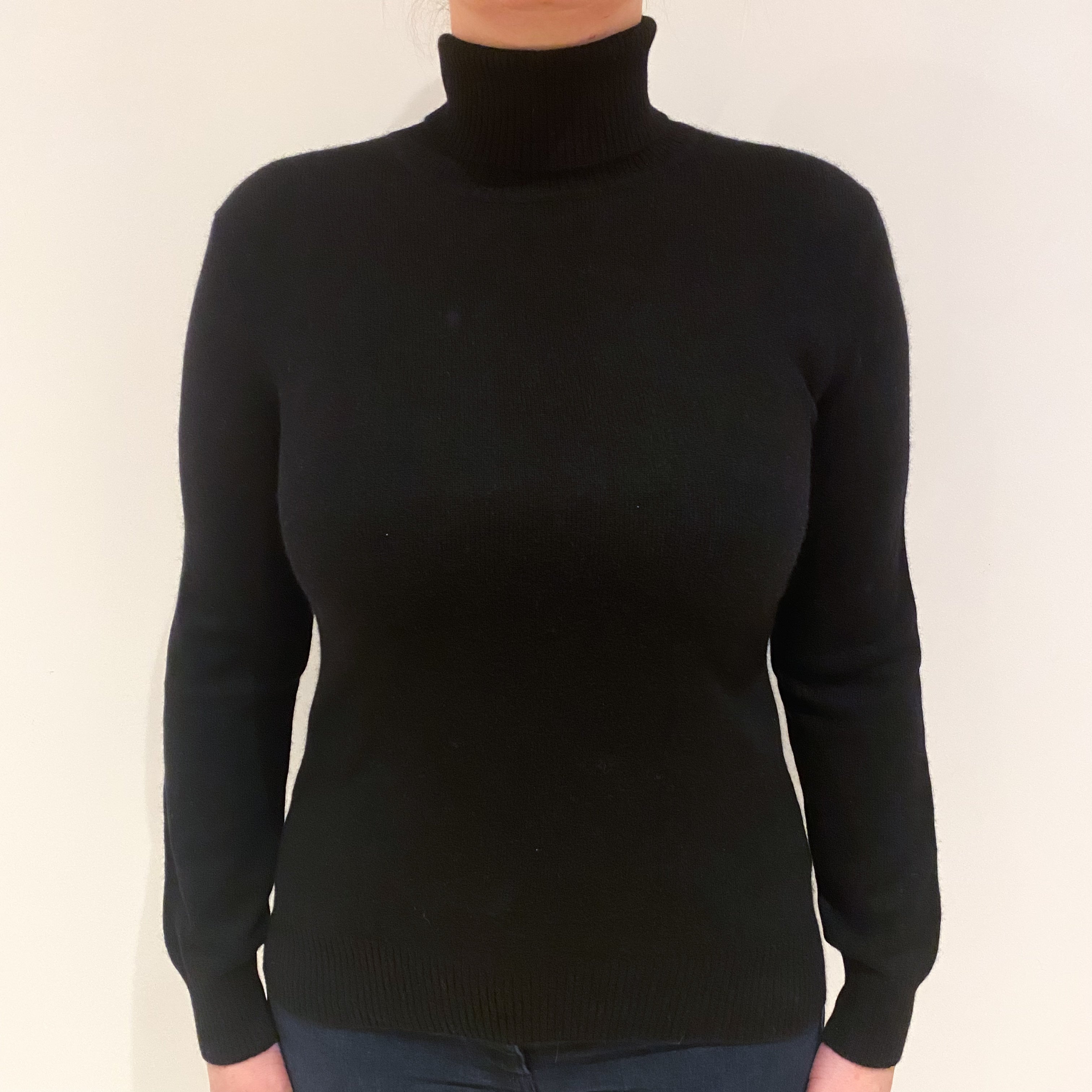 Black Cashmere Polo Neck Jumper Large