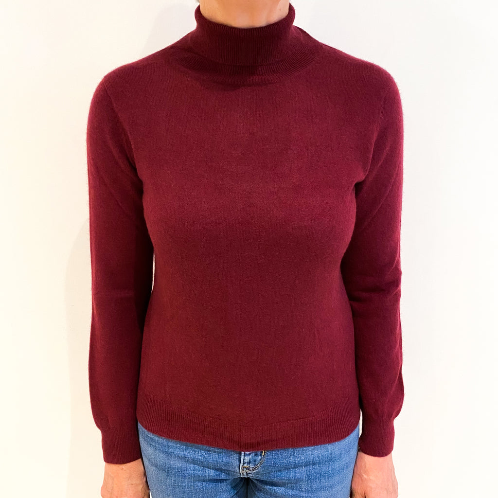 Burgundy Red Cashmere Polo Neck Jumper Medium