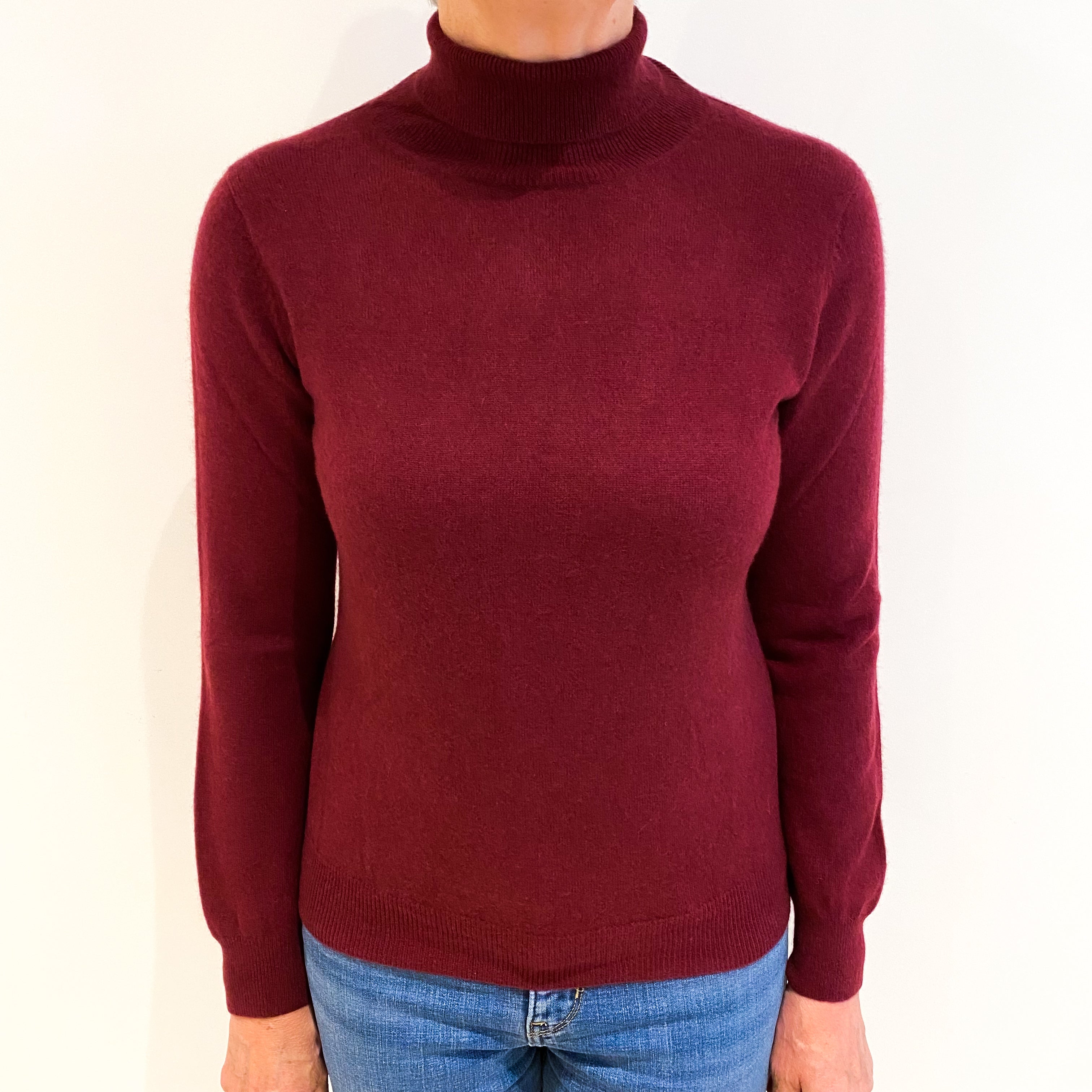 Burgundy Red Cashmere Polo Neck Jumper Medium