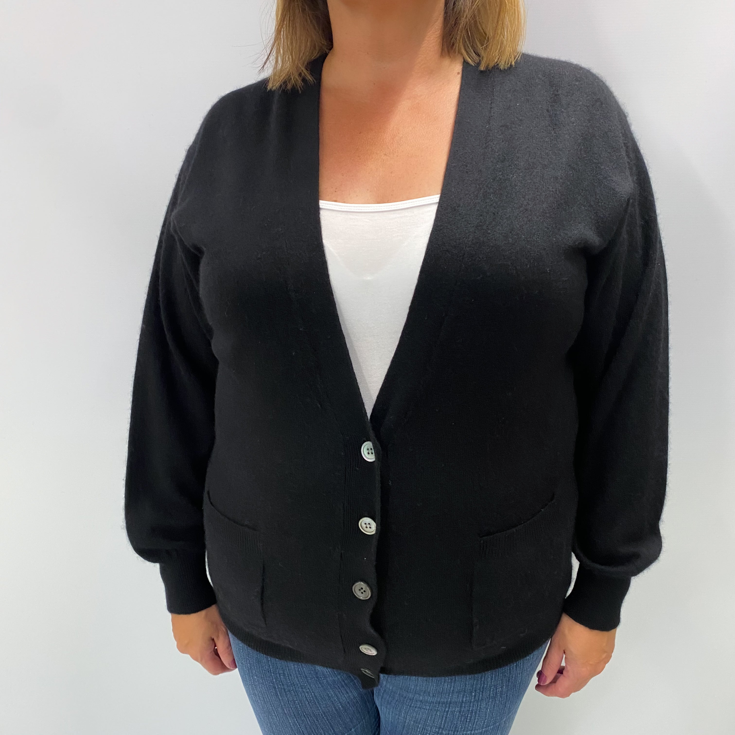 Black Cashmere V Neck Cardigan Extra Large