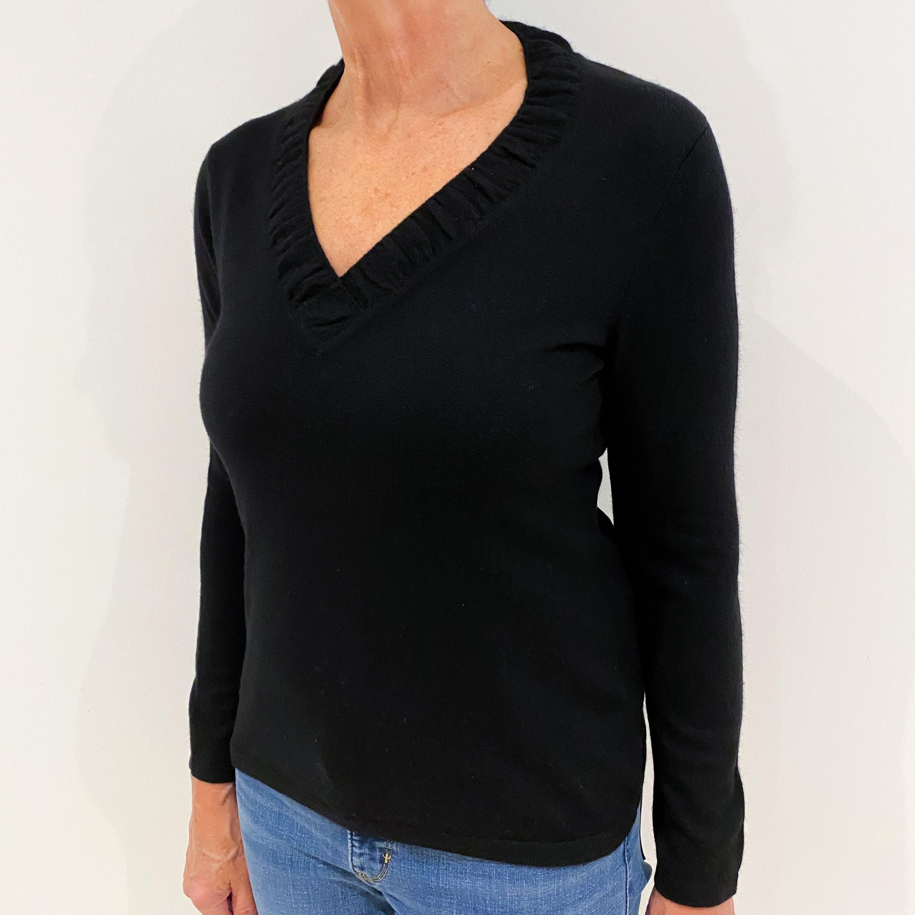 Black Cashmere Ruched V-Neck Jumper Medium