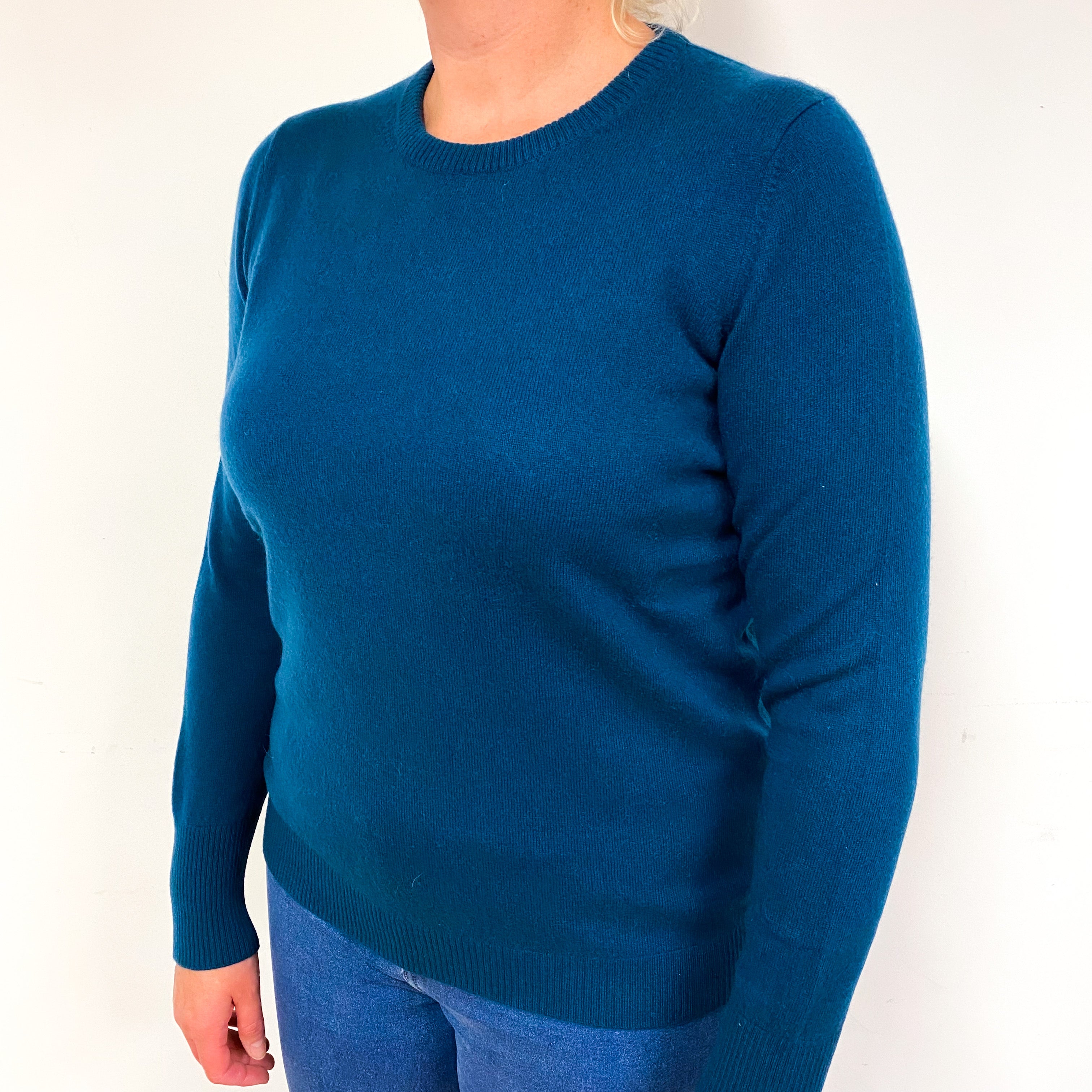 Teal Blue Cashmere Crew Neck Jumper Large