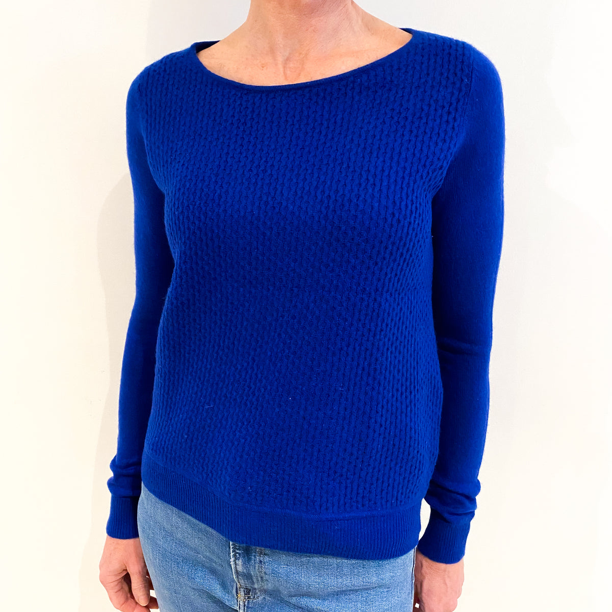 Admiral Blue Cashmere Crew Neck Textured Knit Jumper Small