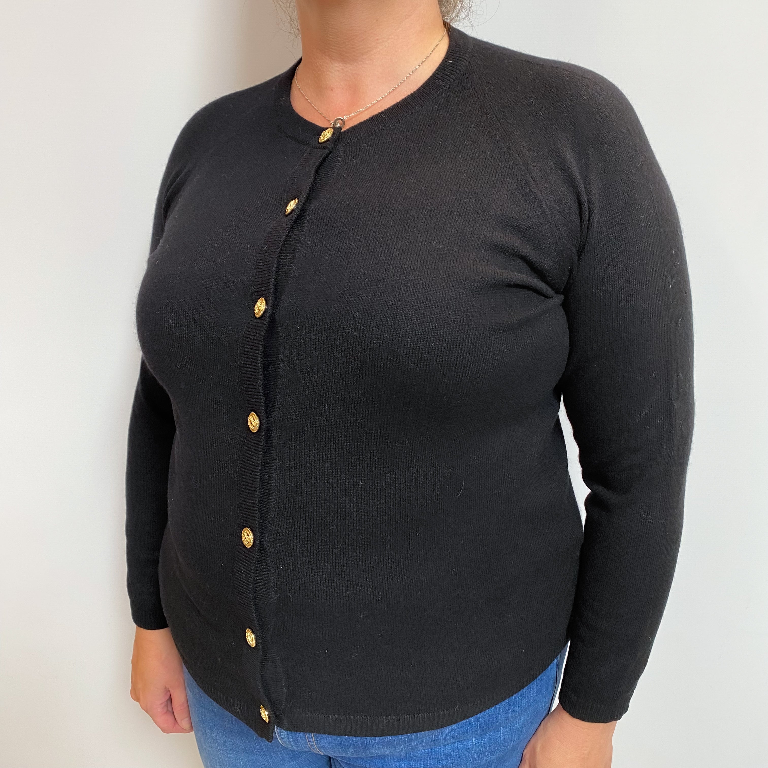 Black Cashmere Crew Cardigan Extra Large