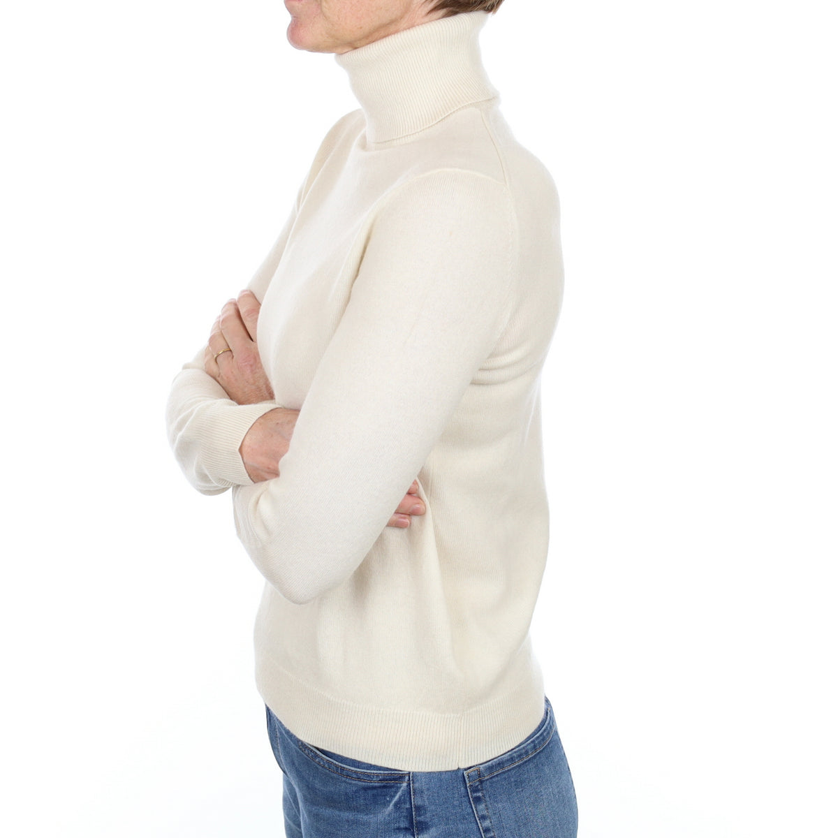 Vanilla Cream Cashmere Polo Neck Jumper Small