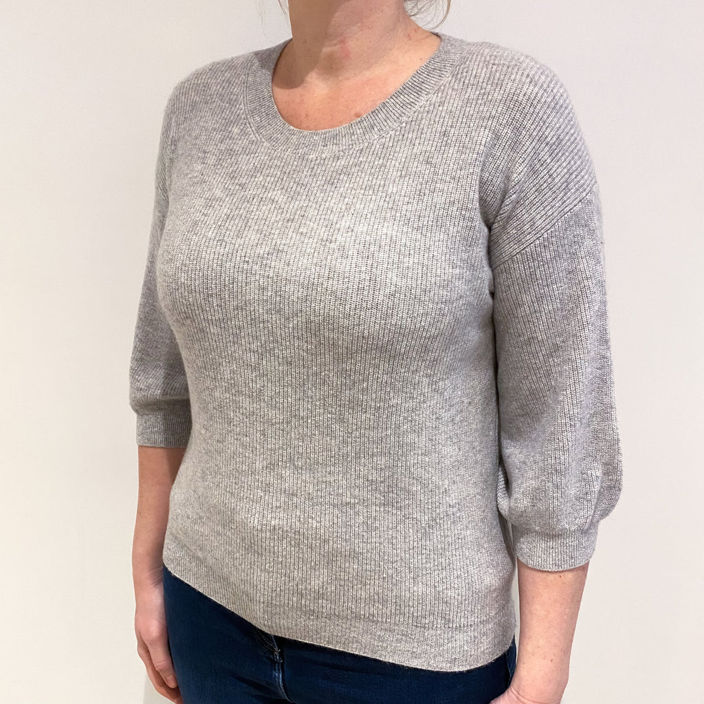 Smoke Grey Cashmere 3/4 Sleeved Crew Neck Jumper Large