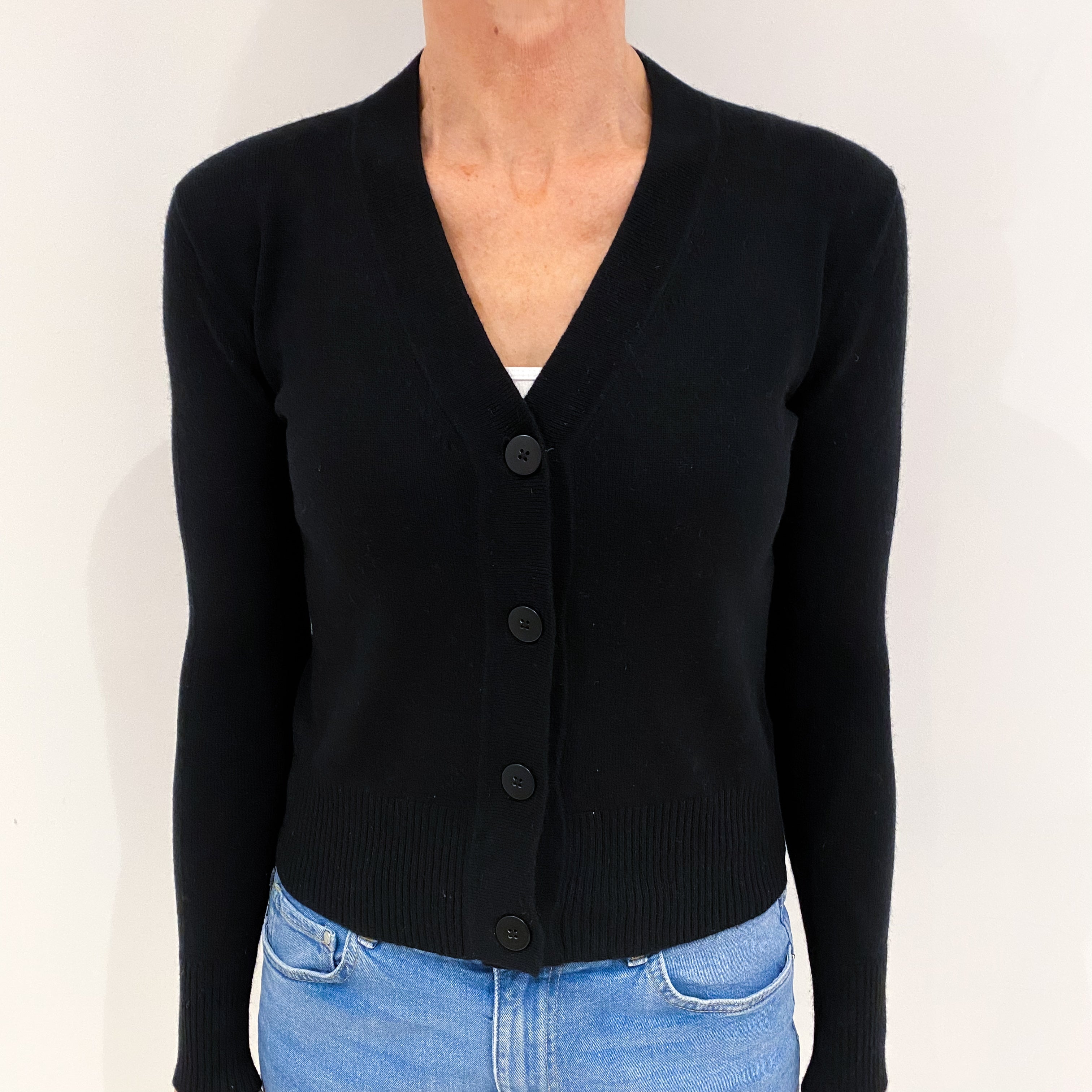 Black Cashmere V Neck Cardigan Small