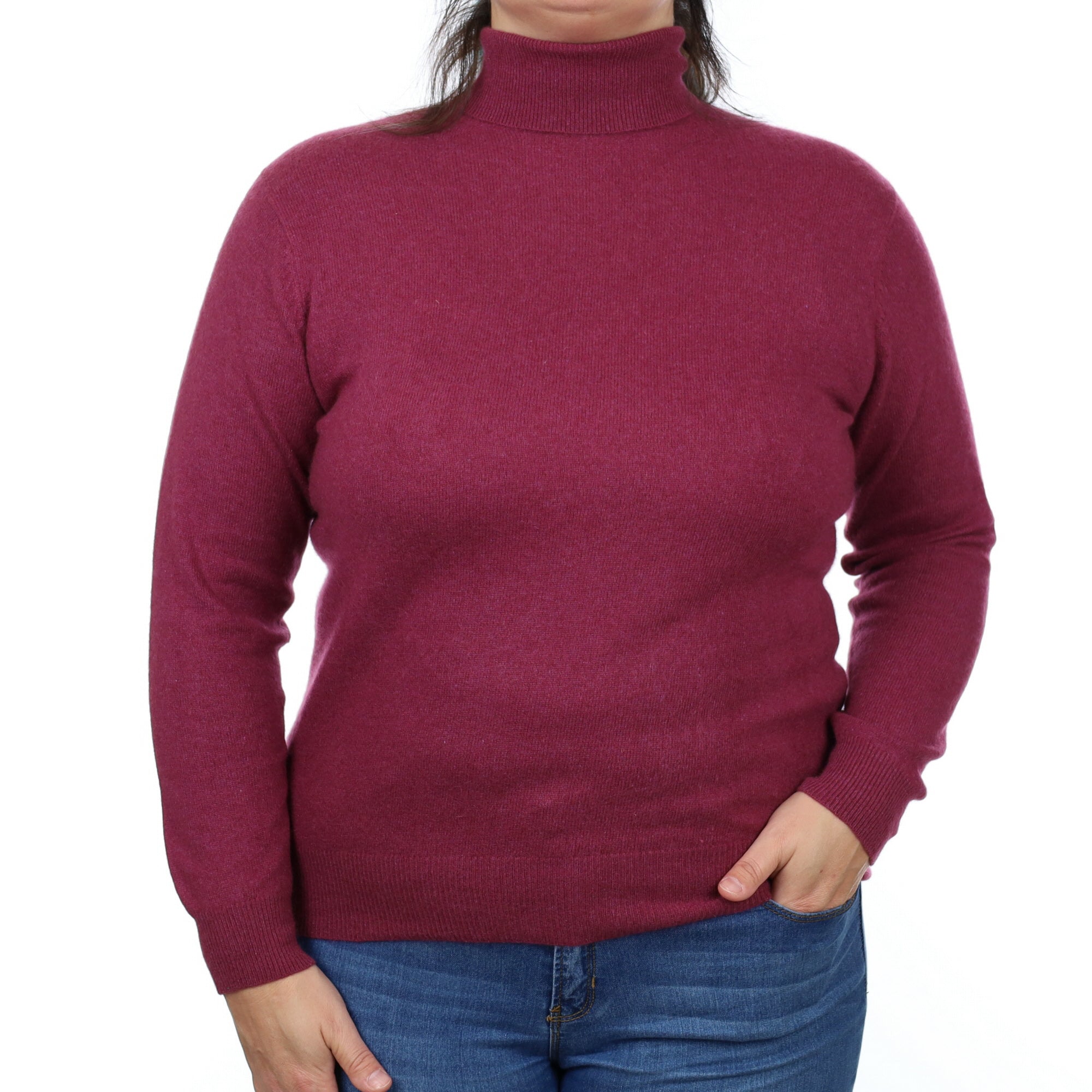 Muted Mulberry Purple Cashmere Polo Neck Jumper Large