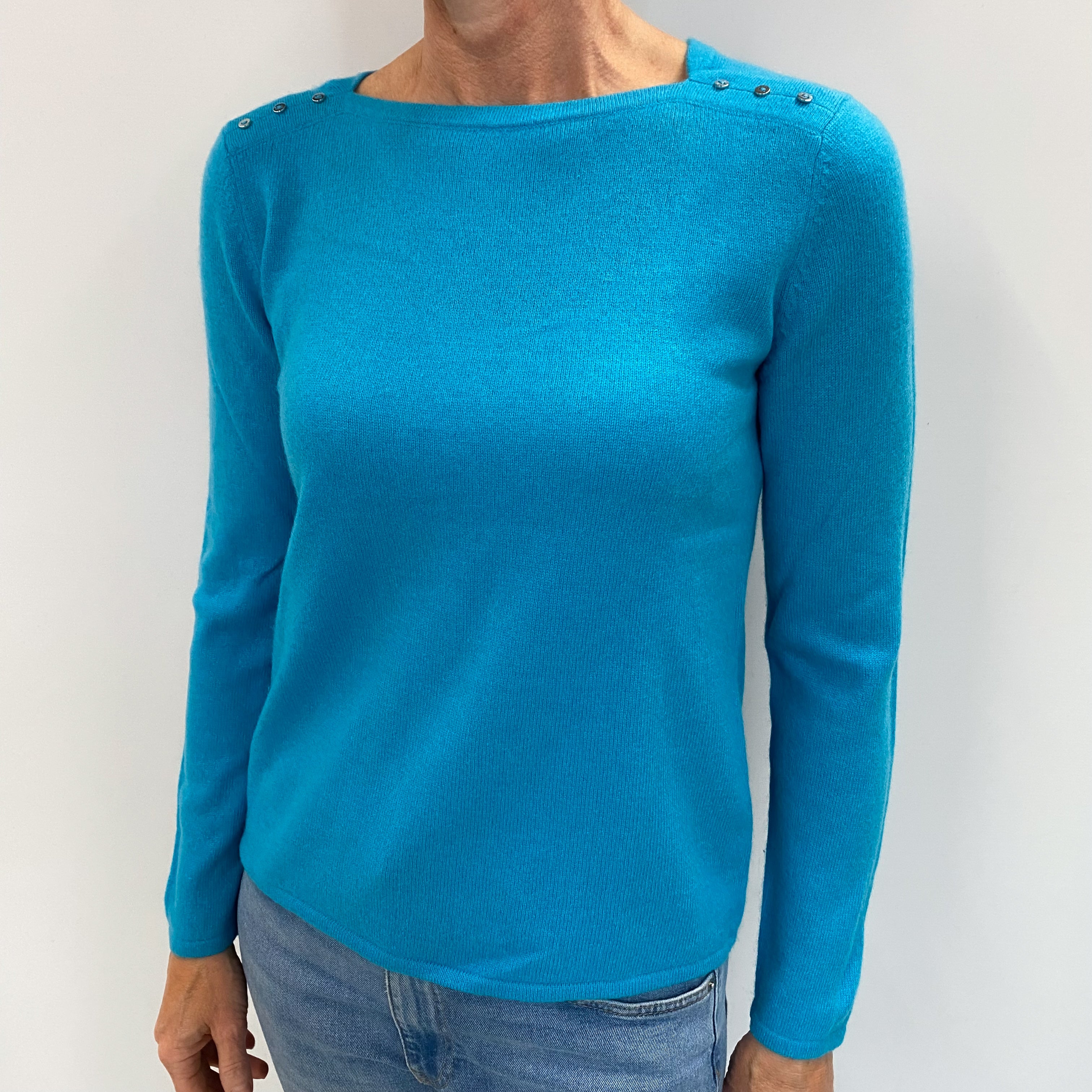 Turquoise Blue Cashmere Crew Neck Jumper Small