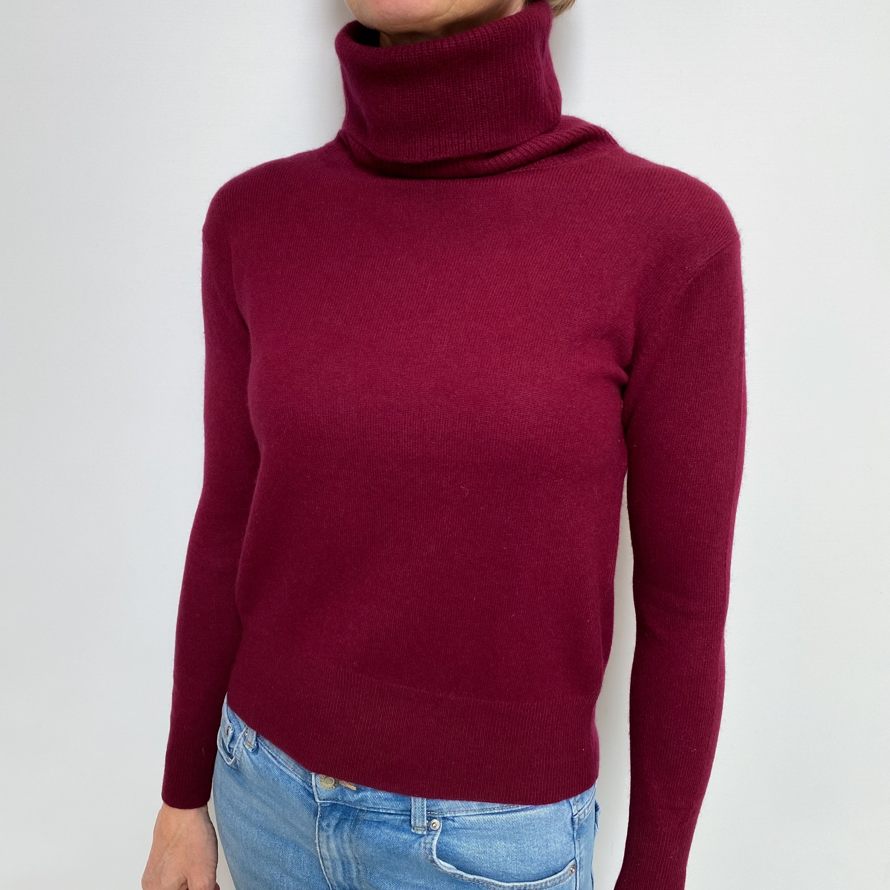 Burgundy Red Cashmere Polo Neck Jumper Small