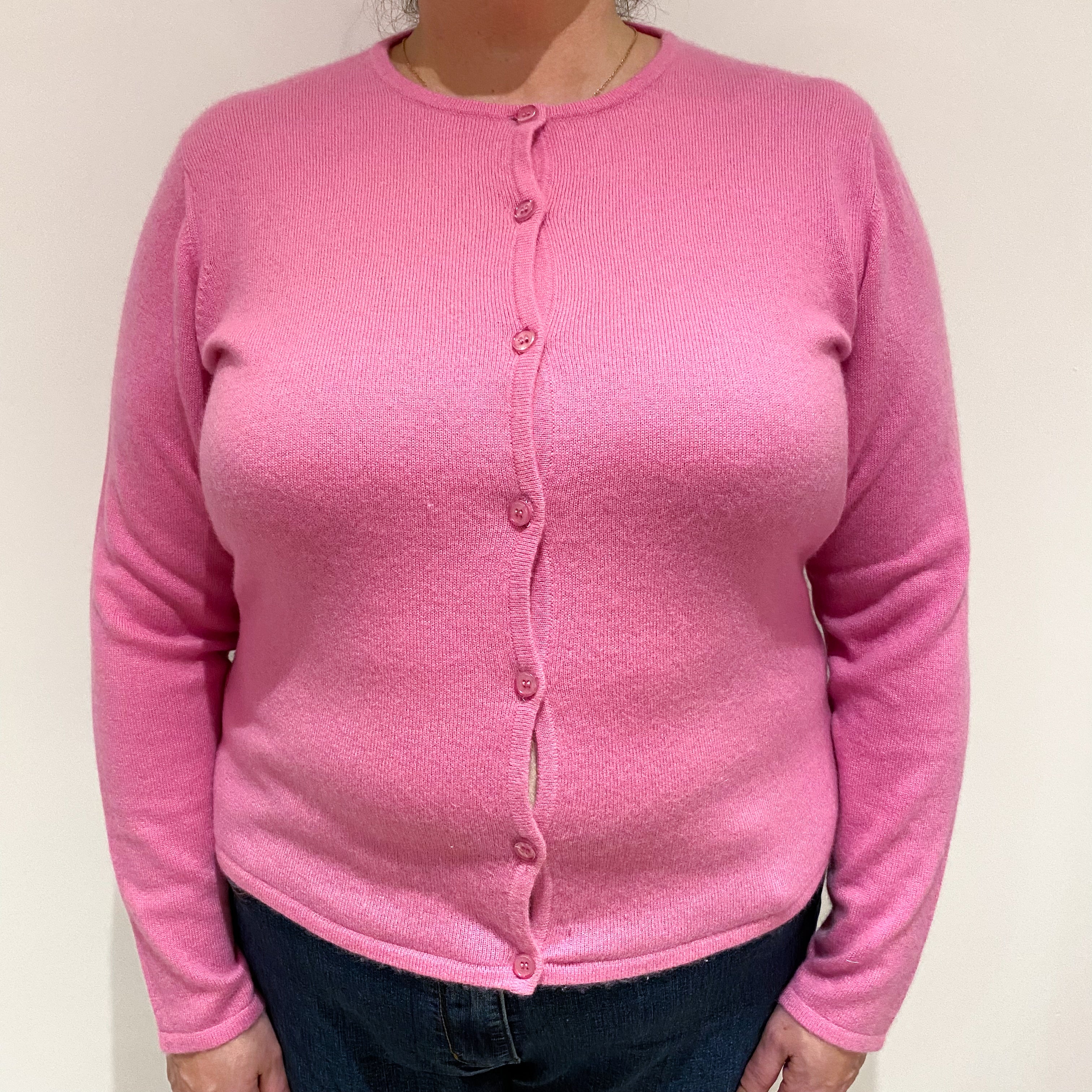 Bubblegum Pink Cashmere Crew Cardigan Extra Large
